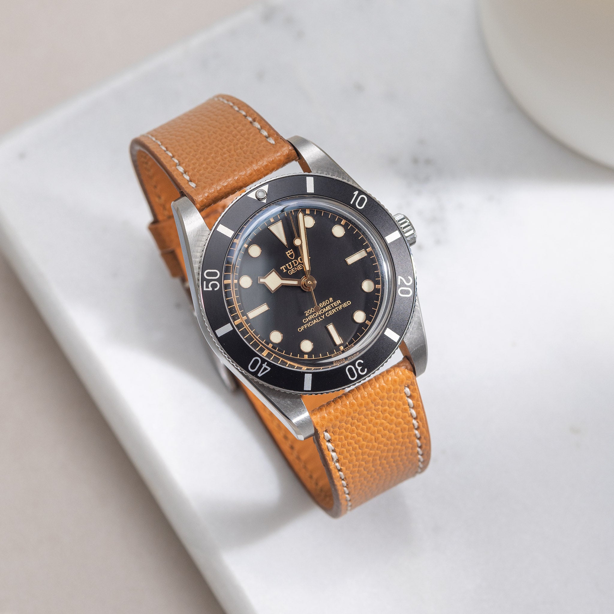 Strap for Tudor Black Bay 54 Pebbled Cognac Brown Watch Strap