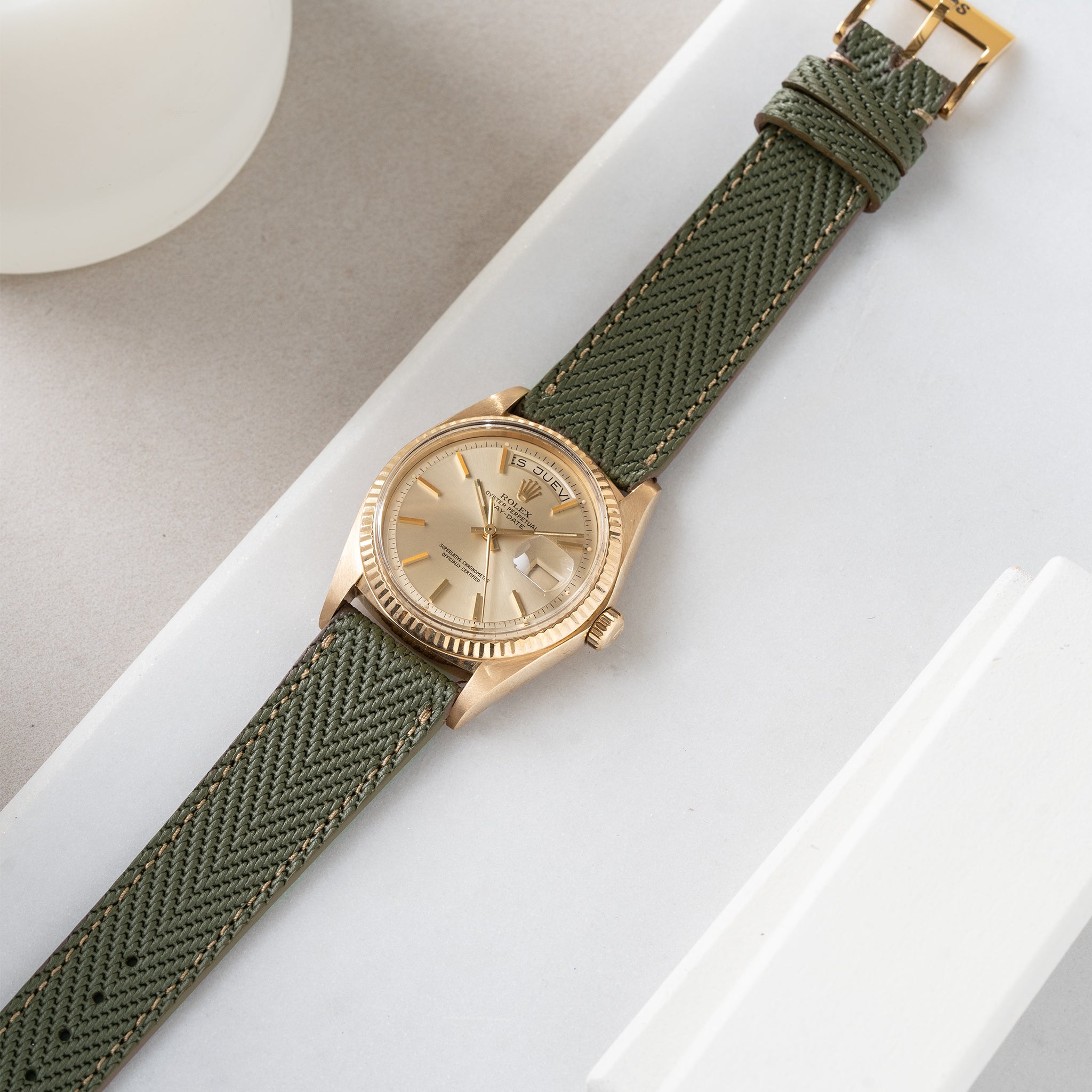 Strap for Rolex Day Date - Olive Herringbone Leather