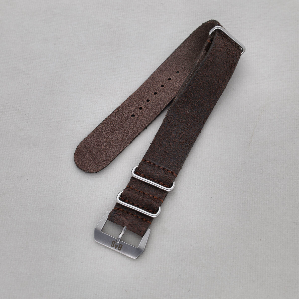 Sample Sale - One Piece Single Pass Rugged Brown Leather Watch Strap - 20mm