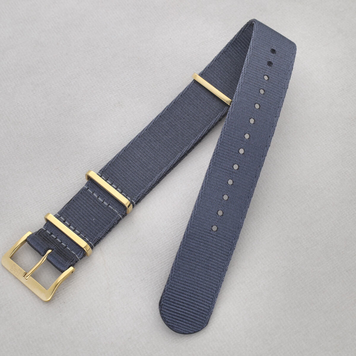 Sample Sale - Deluxe Nylon Single Pass Watch Strap Pure Grey - Gold - 22mm