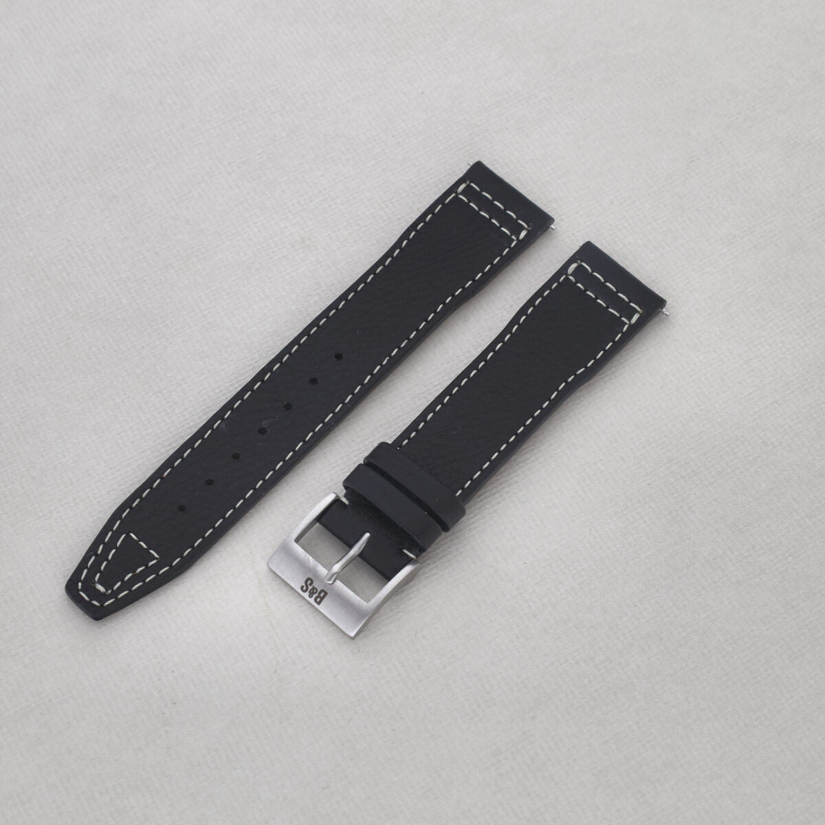 Sample Sale - Black Aviator Leather Watch Strap - 20mm - Quick Release Springbars System