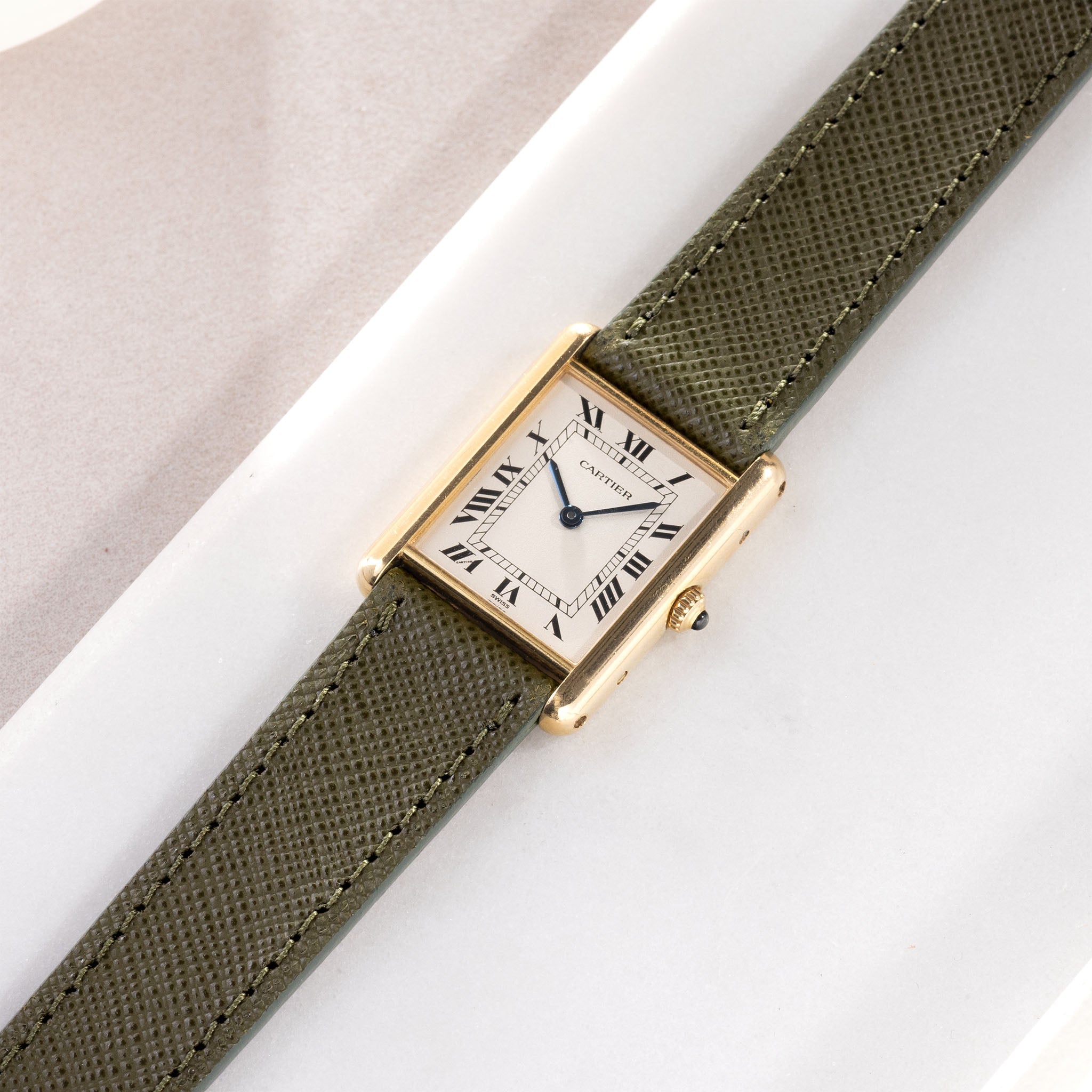 Strap for Cartier 17.5mm - Saffiano Olive Green Leather