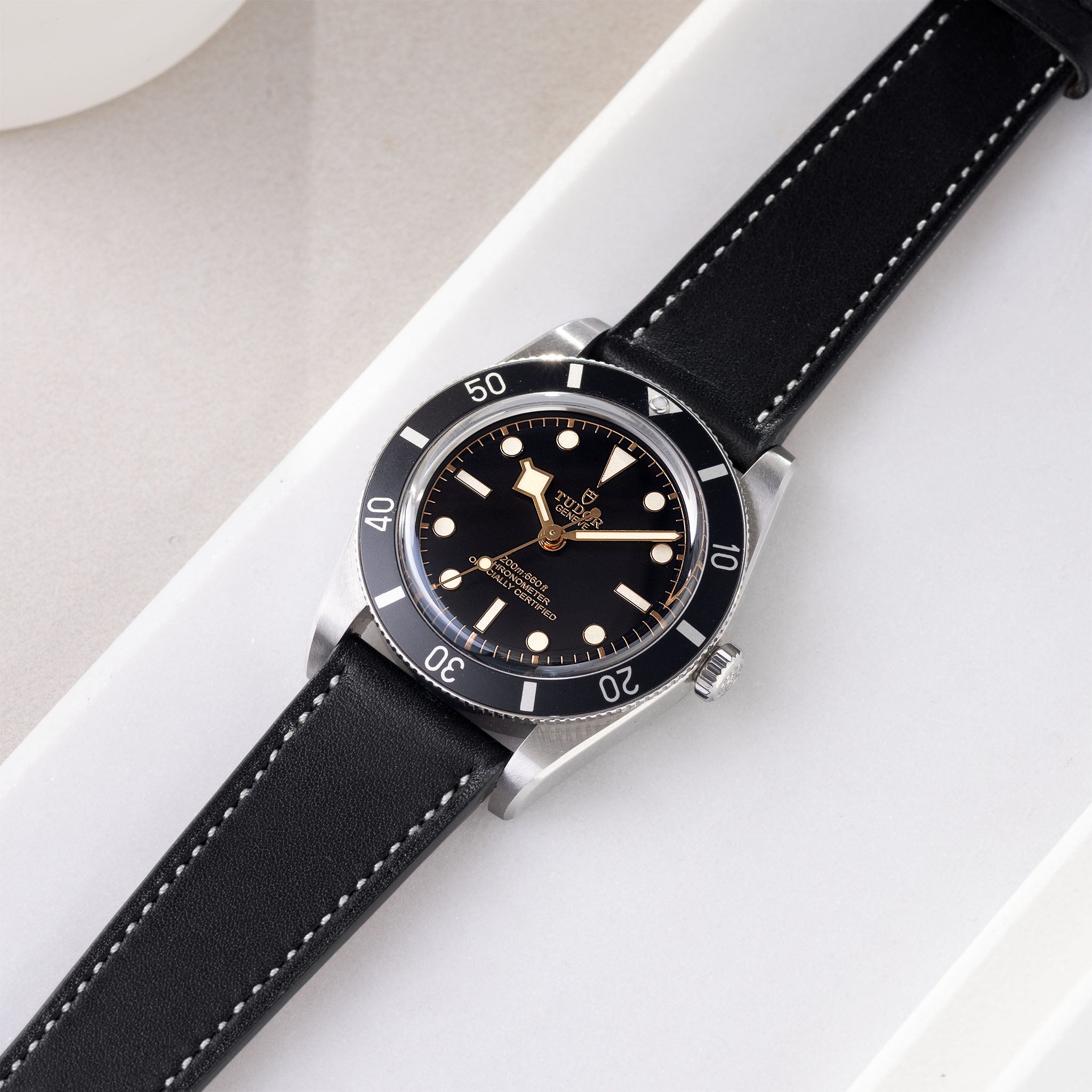 Strap for Tudor Black Bay 54 Barenia Black Leather Watch Strap