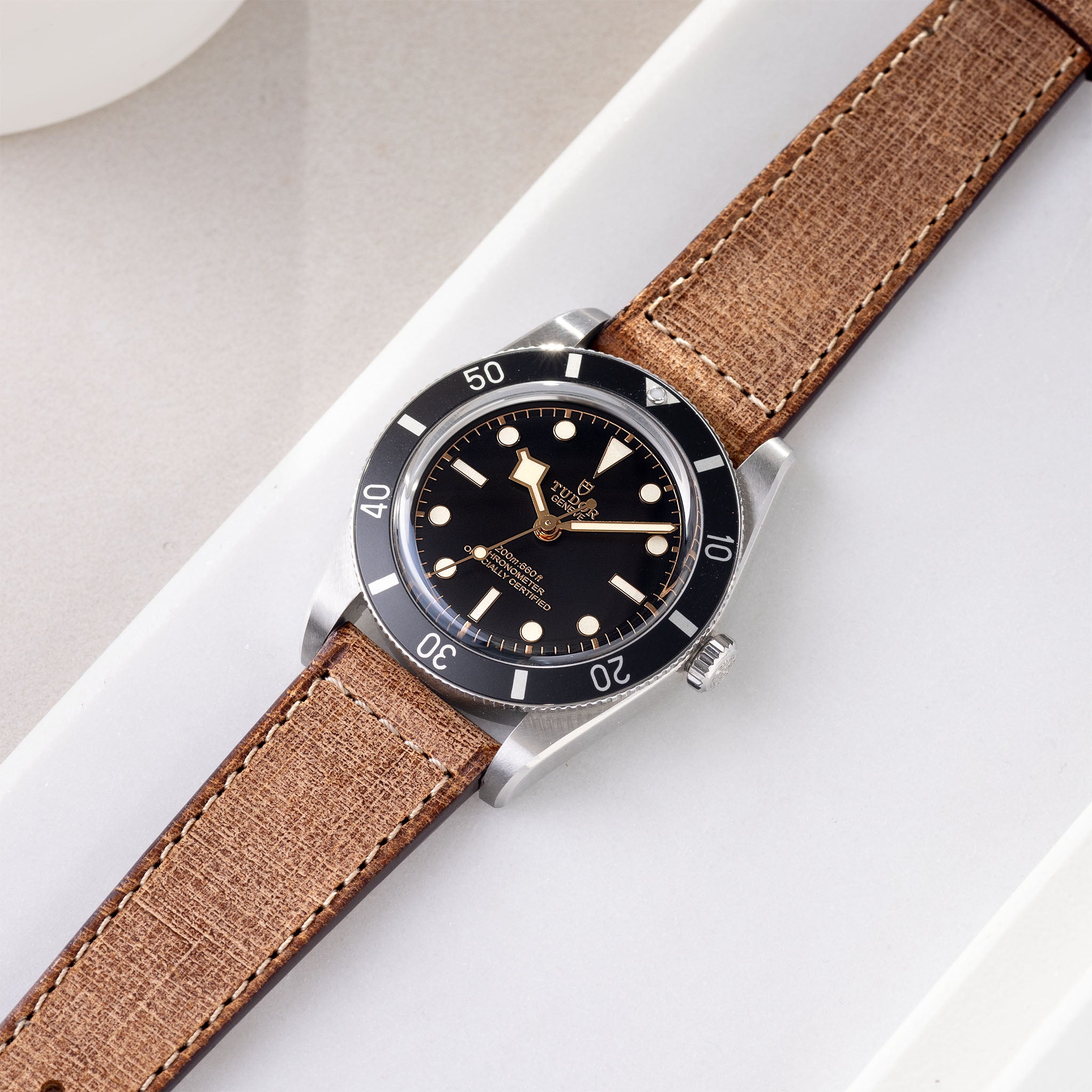 Strap for Tudor Black Bay 54 Linen Leather Watch Strap - Elegant Brown