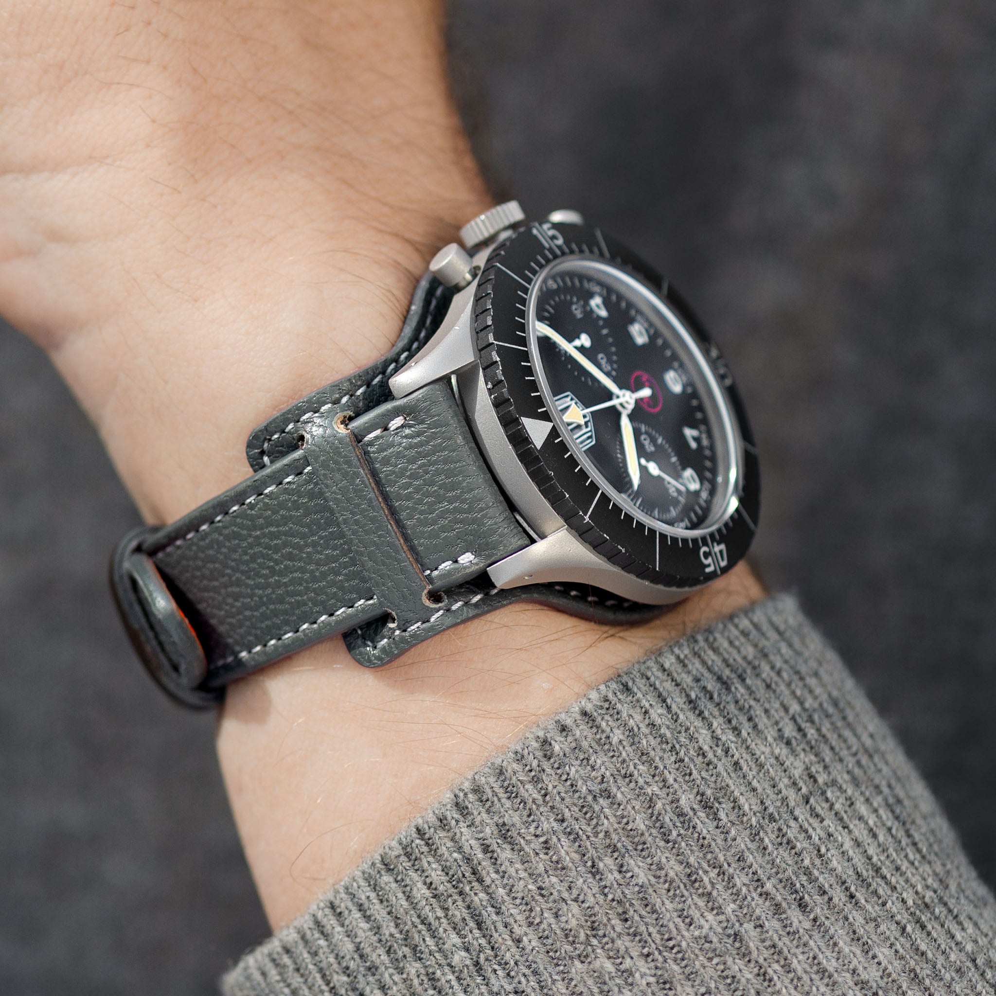 The Falco Bund Strap - Grey Goat Skin With Heuer 1550SG Chronograph