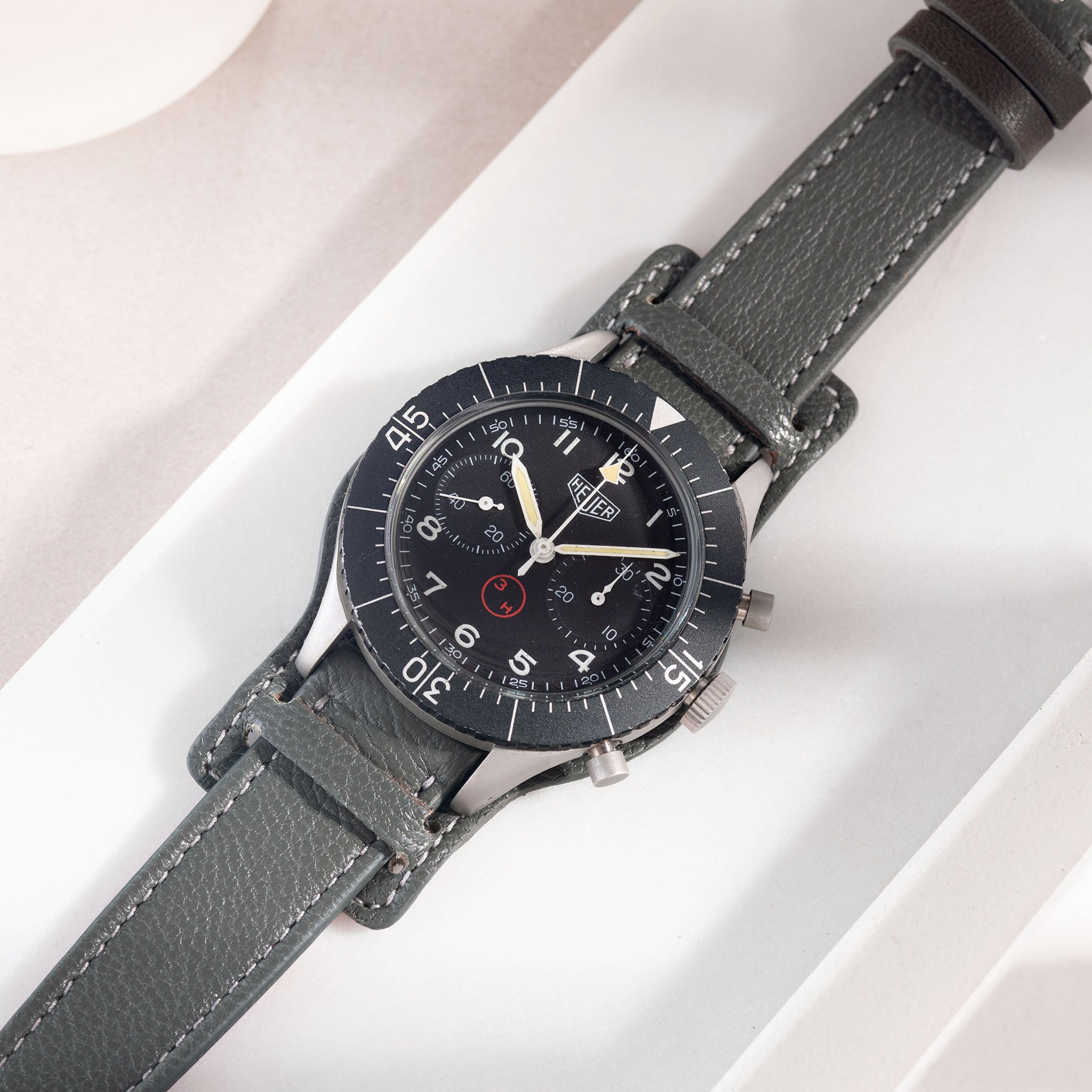 The Falco Bund Strap - Grey Goat Skin With Heuer 1550SG Chronograph