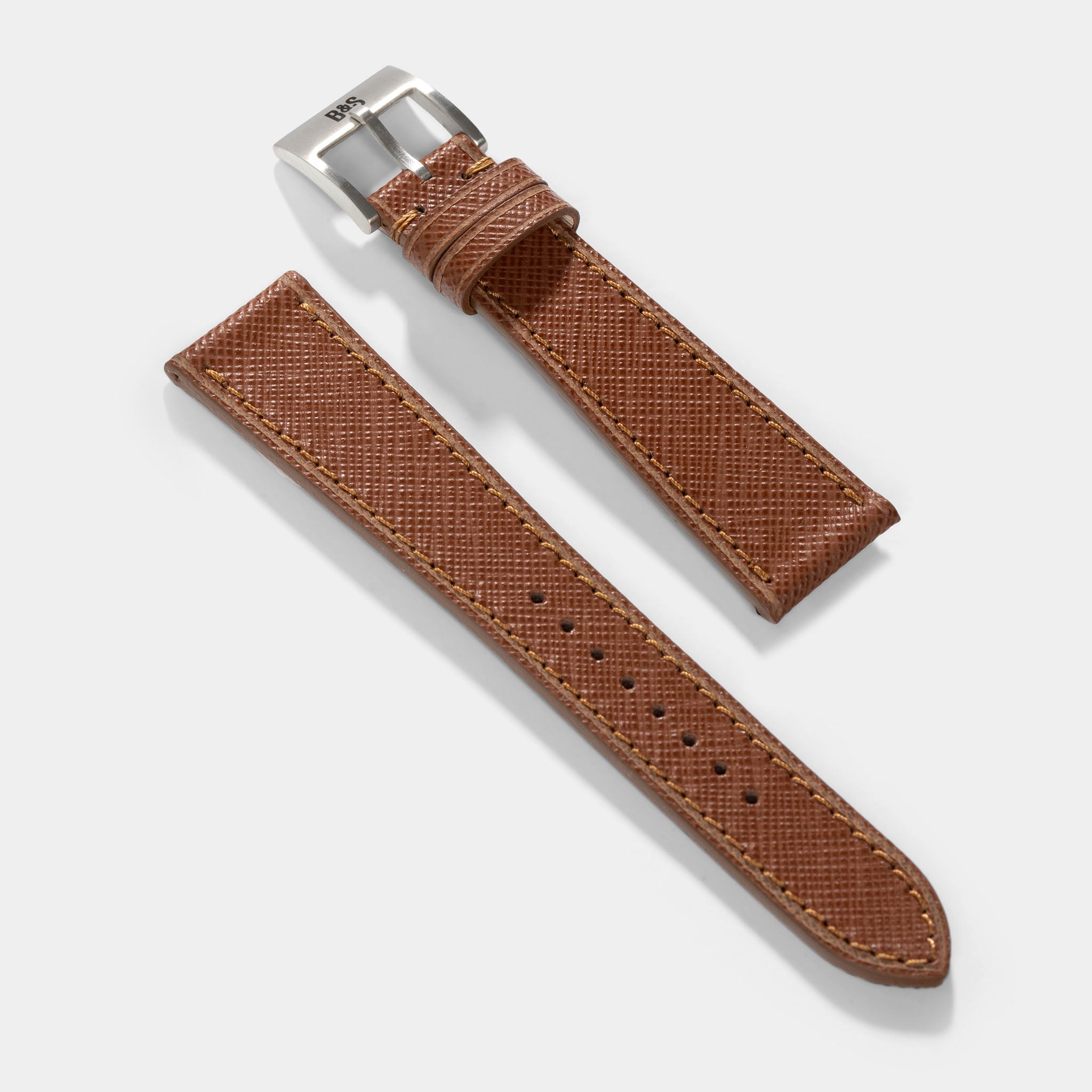 Saffiano Cognac Brown Leather Watch Strap