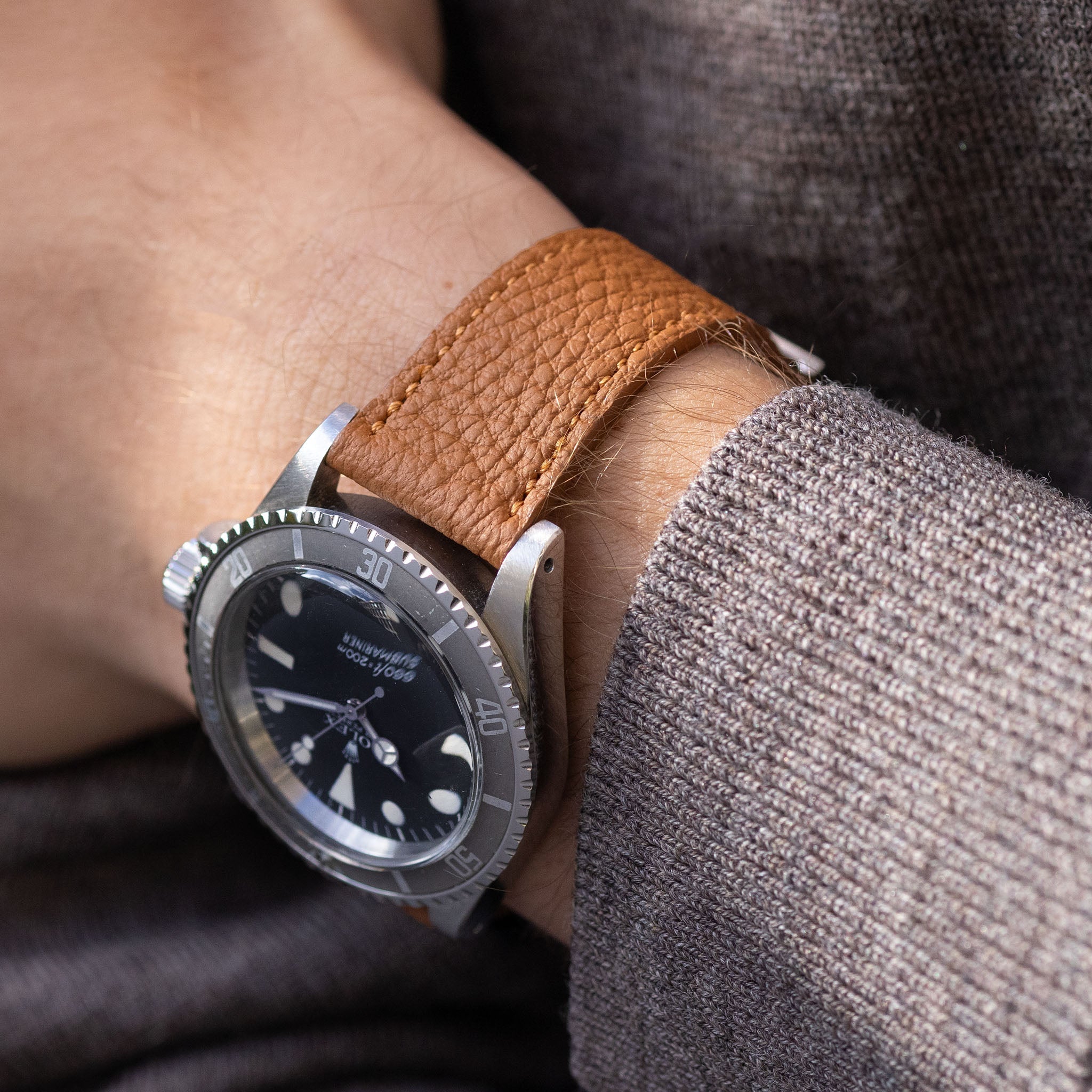 Togo Cognac Brown Tonal Leather Watch Strap