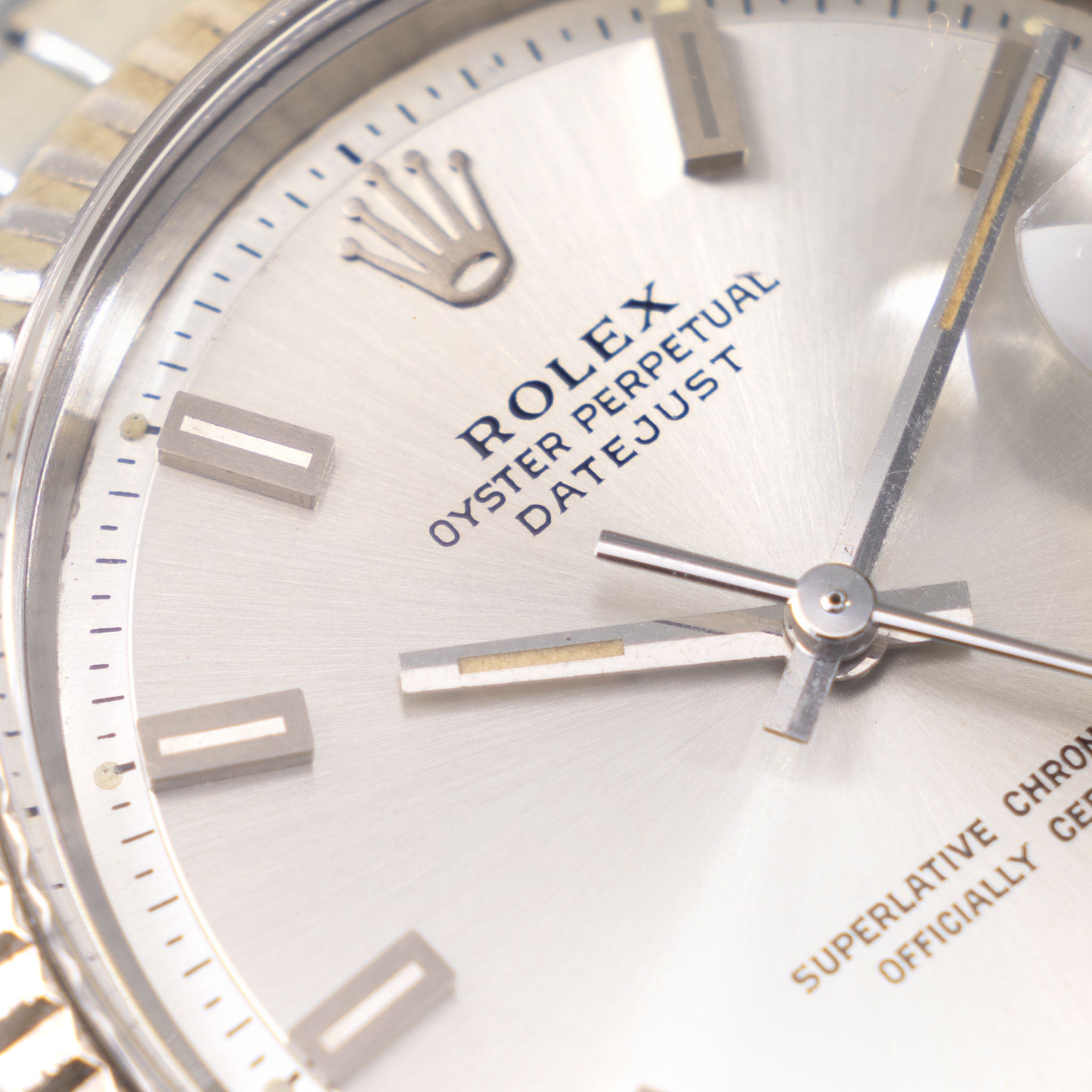 Rolex Datejust rare Singer "block markers silver dial " with box and double punched papers ref 1601