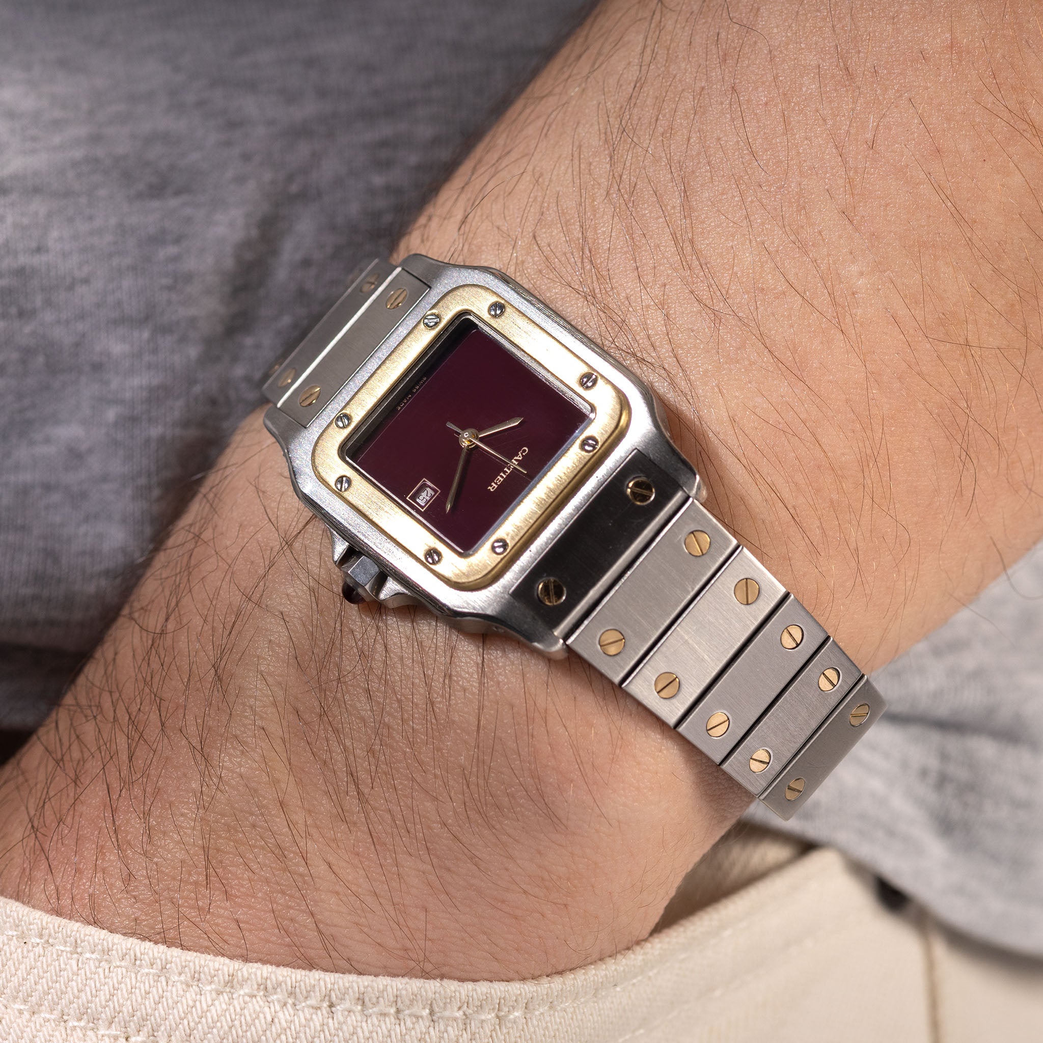 Cartier Santos 2961 Steel and Gold with Burgundy Dial