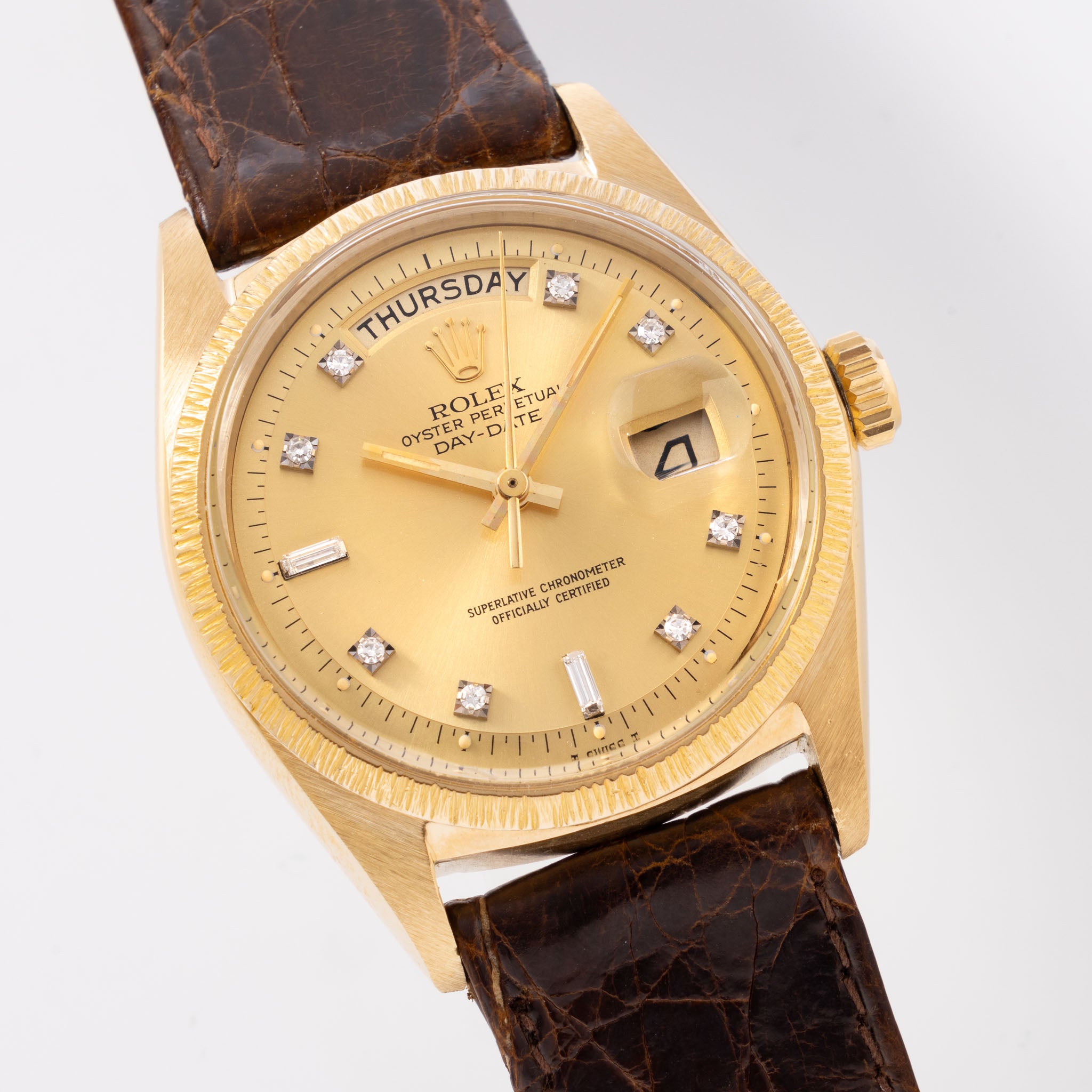 Rolex Day-Date Yellow Gold Champagne Diamond Hours Dial Ref 1807