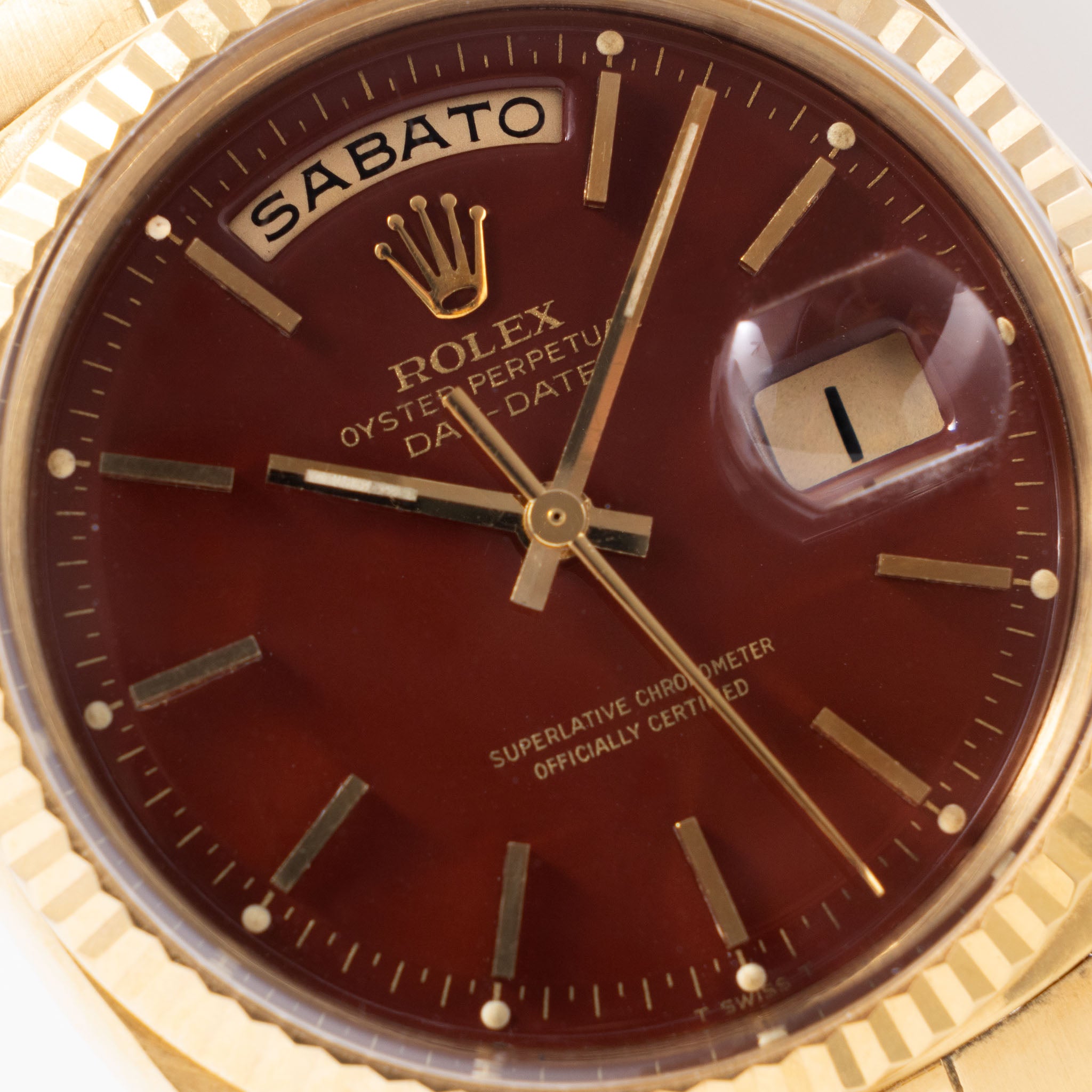 Rolex Day-Date Yellow Gold Oxblood Stella Dial Ref 1803