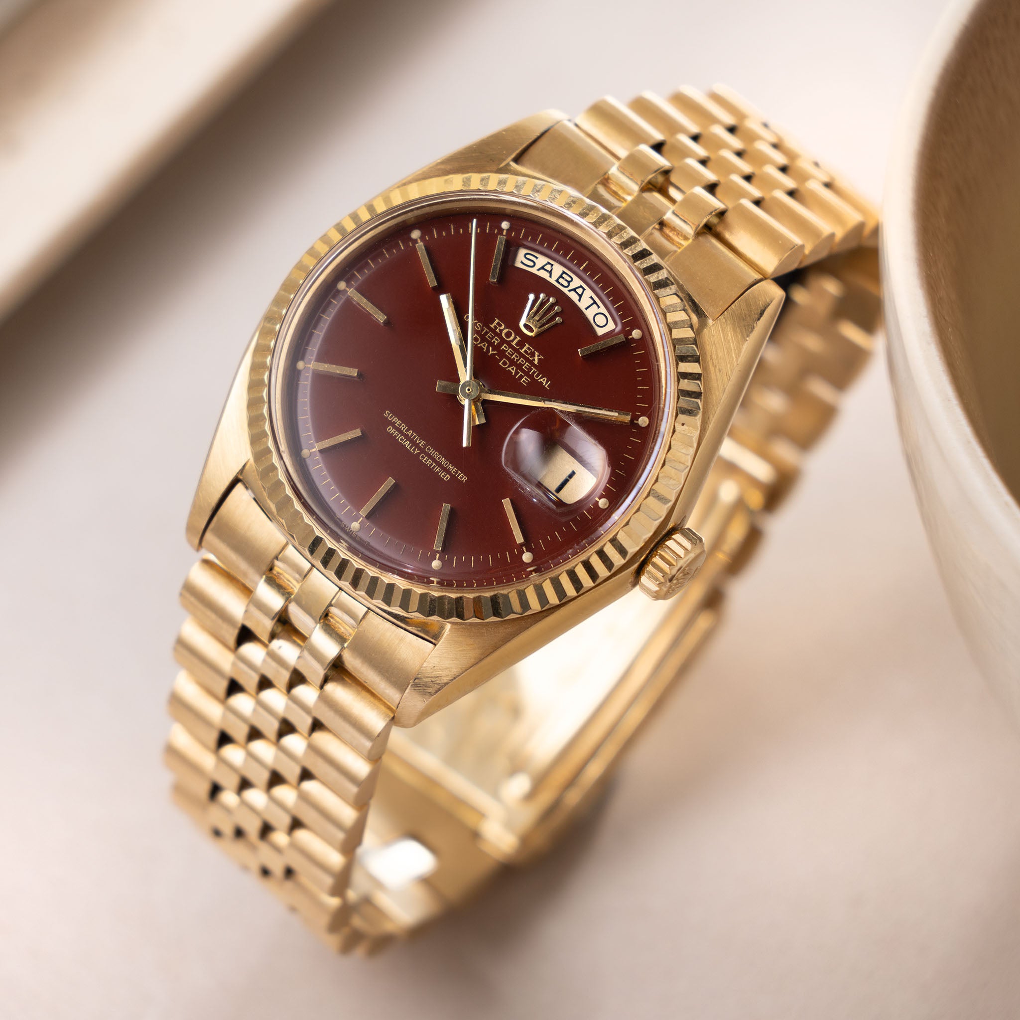 Rolex Day-Date Yellow Gold Oxblood Stella Dial Ref 1803