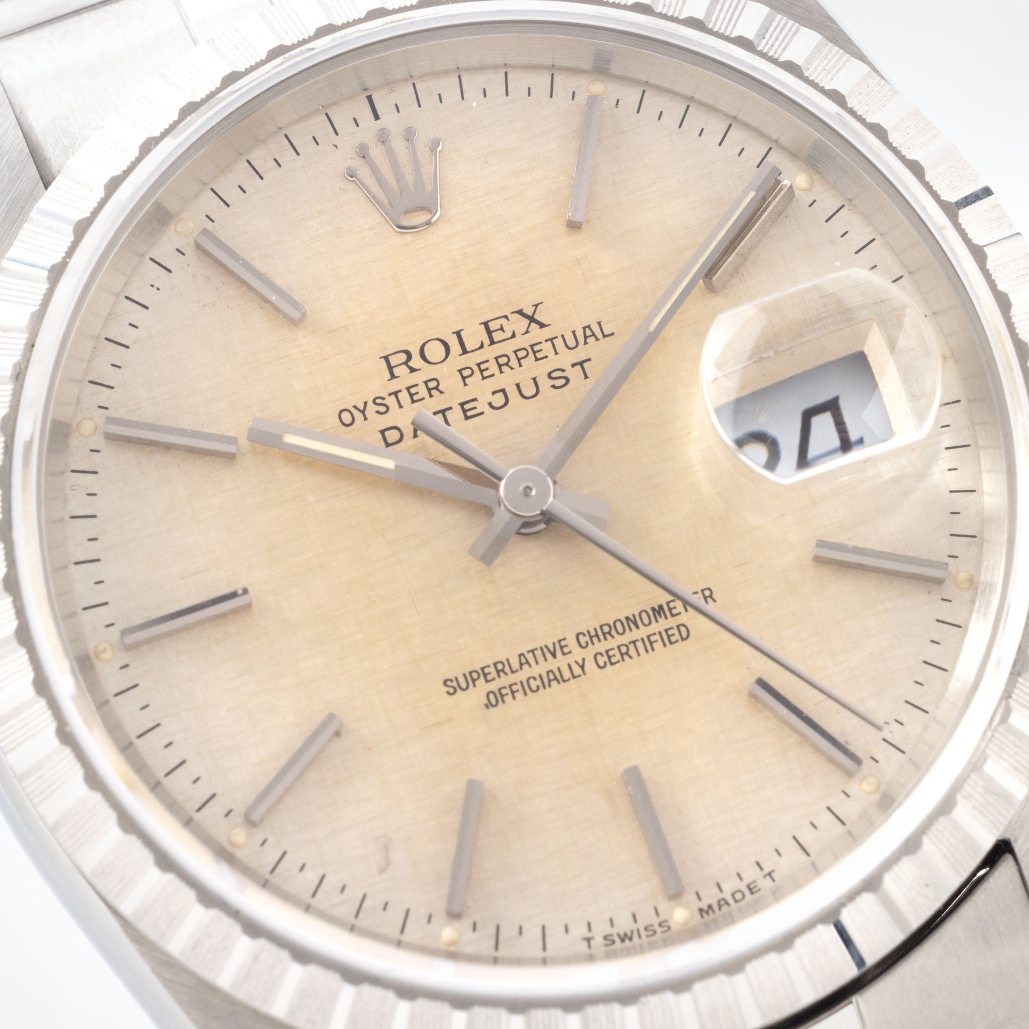 Rolex Datejust "Gold Explosion" Patina Linen Dial Ref. 16220 with Original Warranty Paper