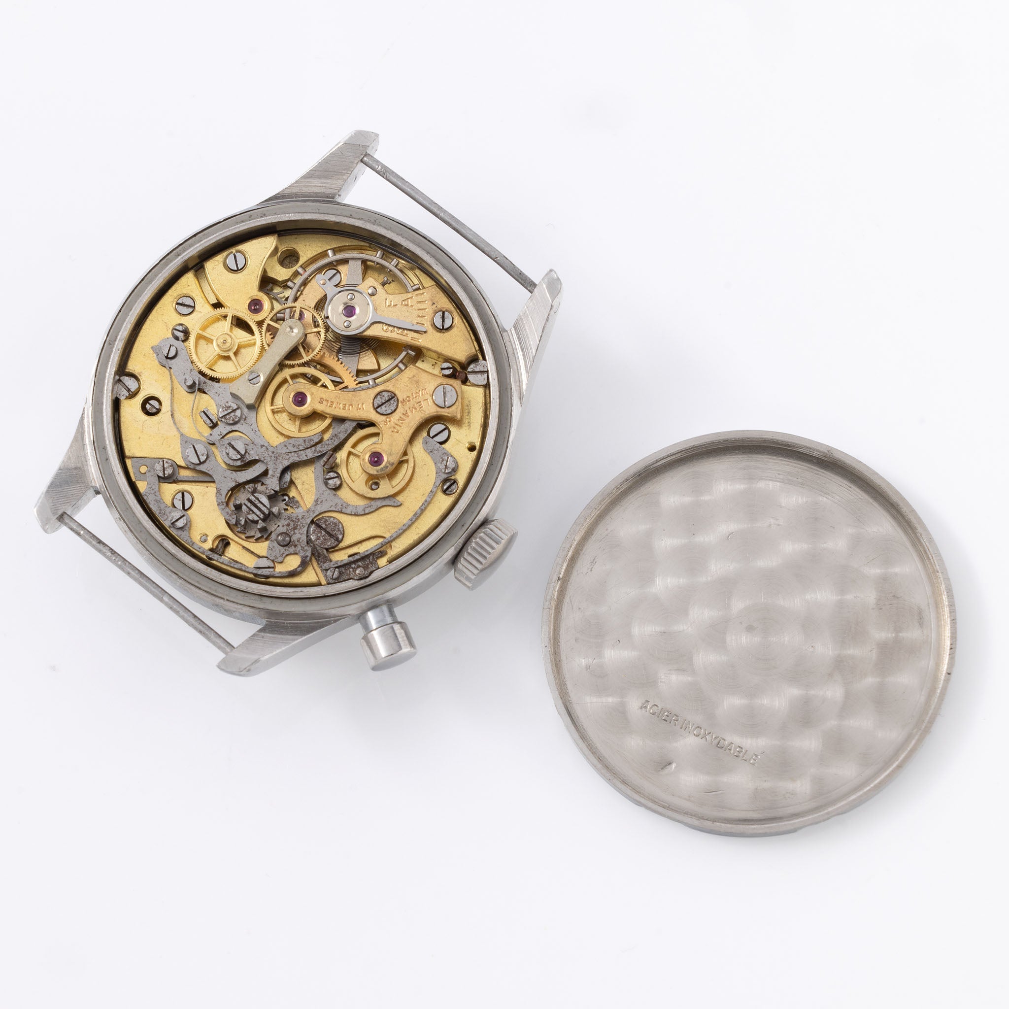 Lemania Monopusher Military Chronograph silver dial 15CHT