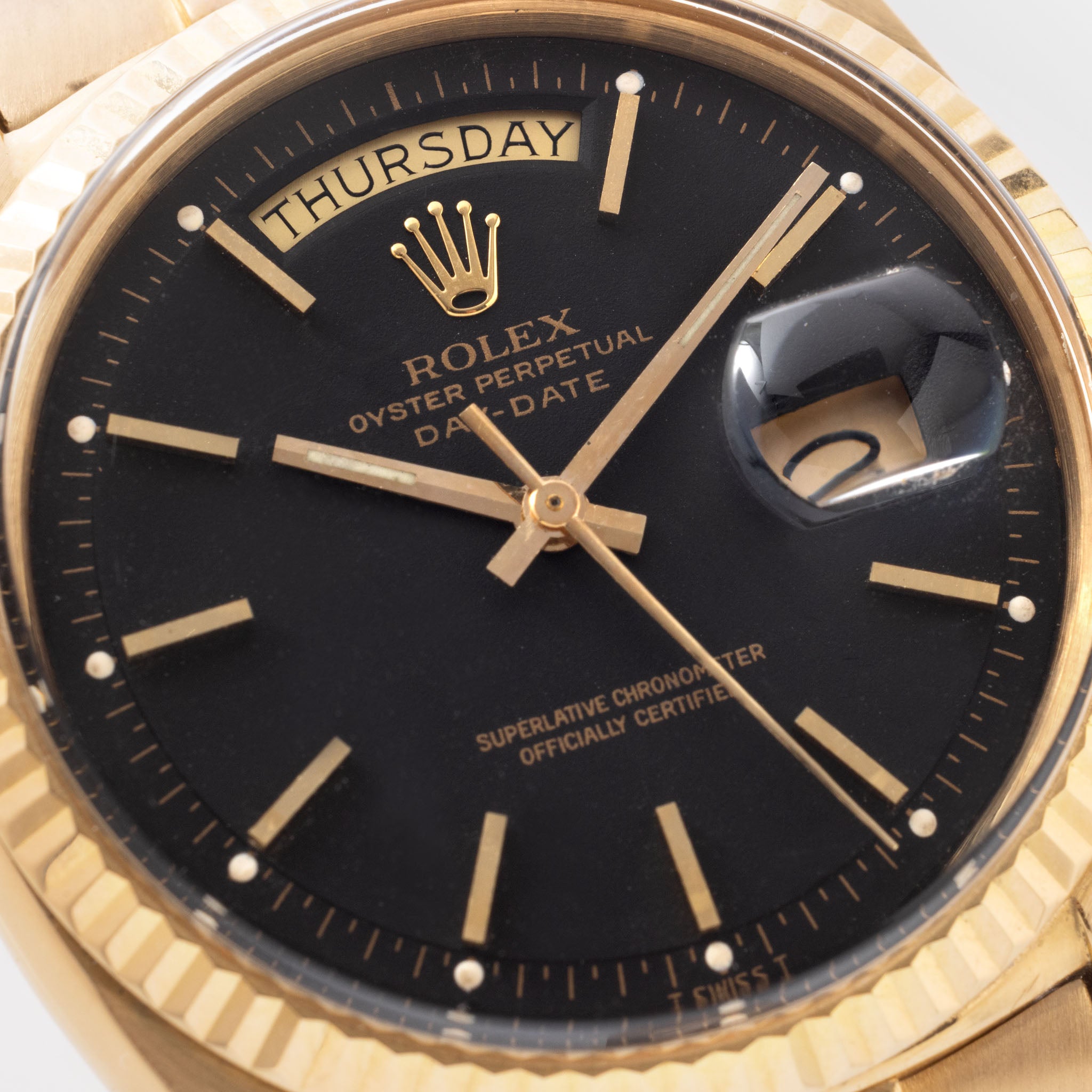 Rolex Day-Date Black Dial Ref. 1803 with Box Original Guarantee Paper Set in 18K Yellow Gold