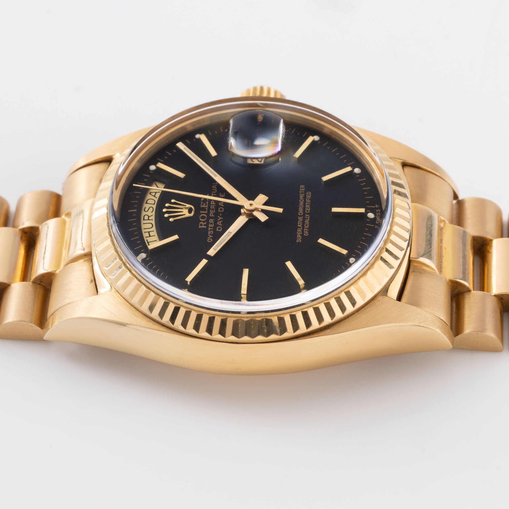 Rolex Day-Date Black Dial Ref. 1803 with Box Original Guarantee Paper Set in 18K Yellow Gold