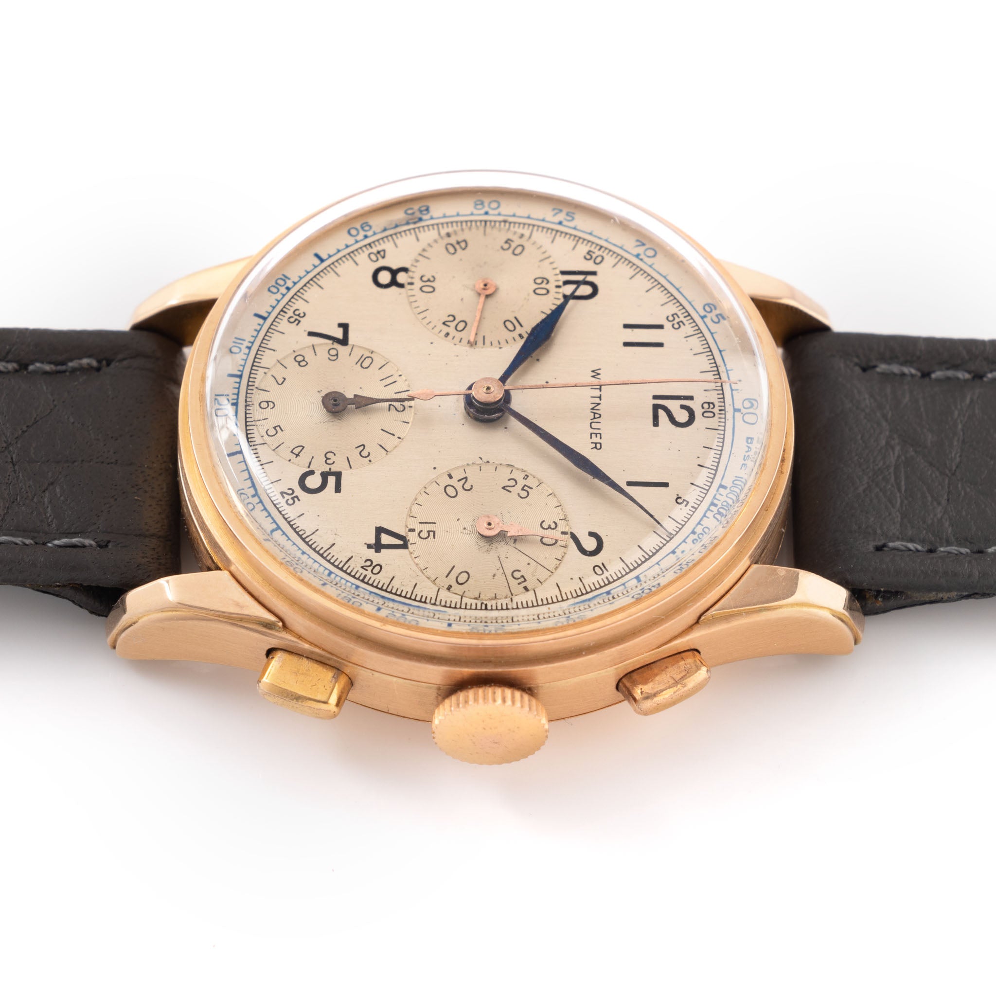 Wittnauer Chronograph Silver Dial Valjoux 21 Movement in 18k Pink Gold