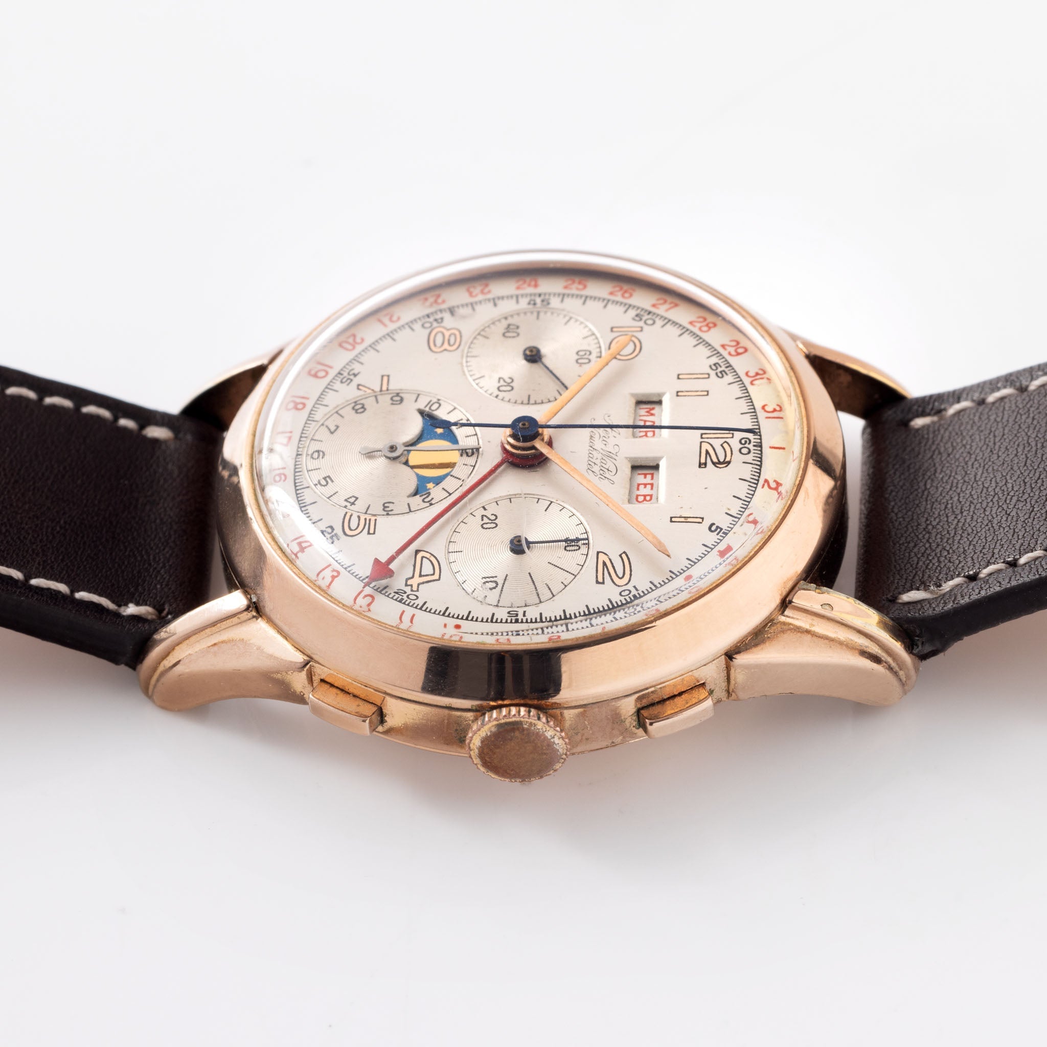 Aero Watch Triple Date Chronograph "Dato-Compax" in 14k Pink Gold