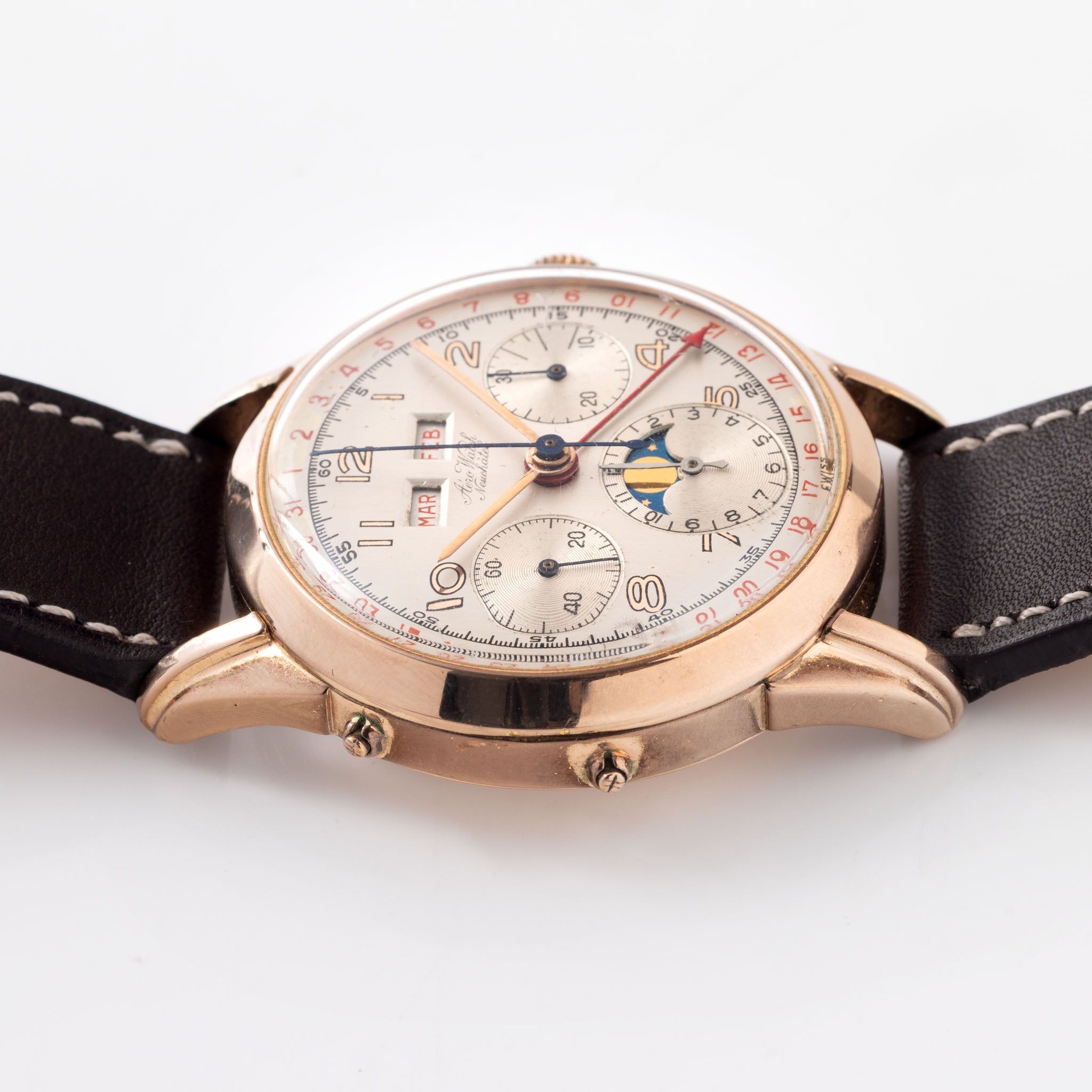 Aero Watch Triple Date Chronograph "Dato-Compax" in 14k Pink Gold