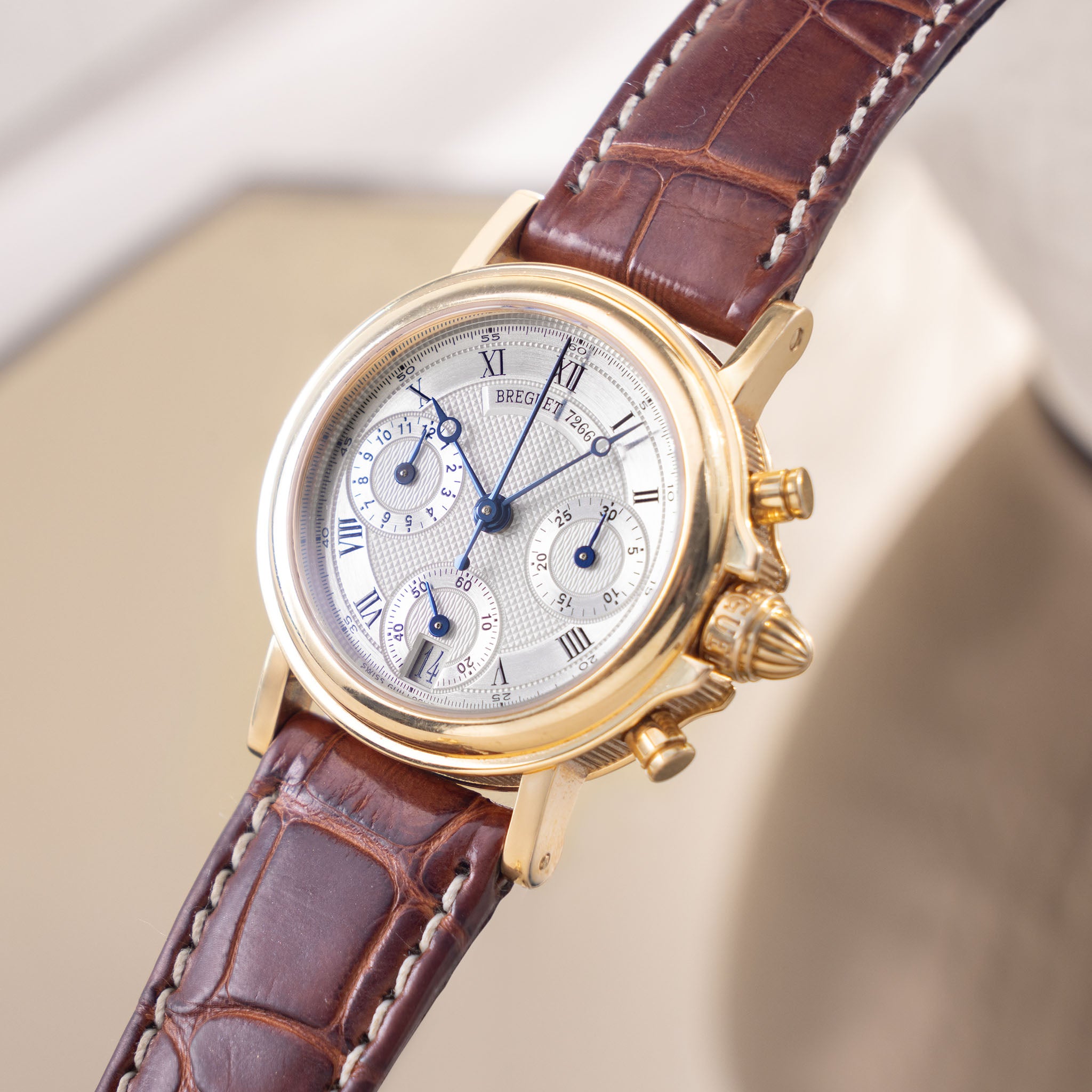 Breguet Marine Chronograph Silver Guilloché Dial 18k Yellow Gold Ref. 8490