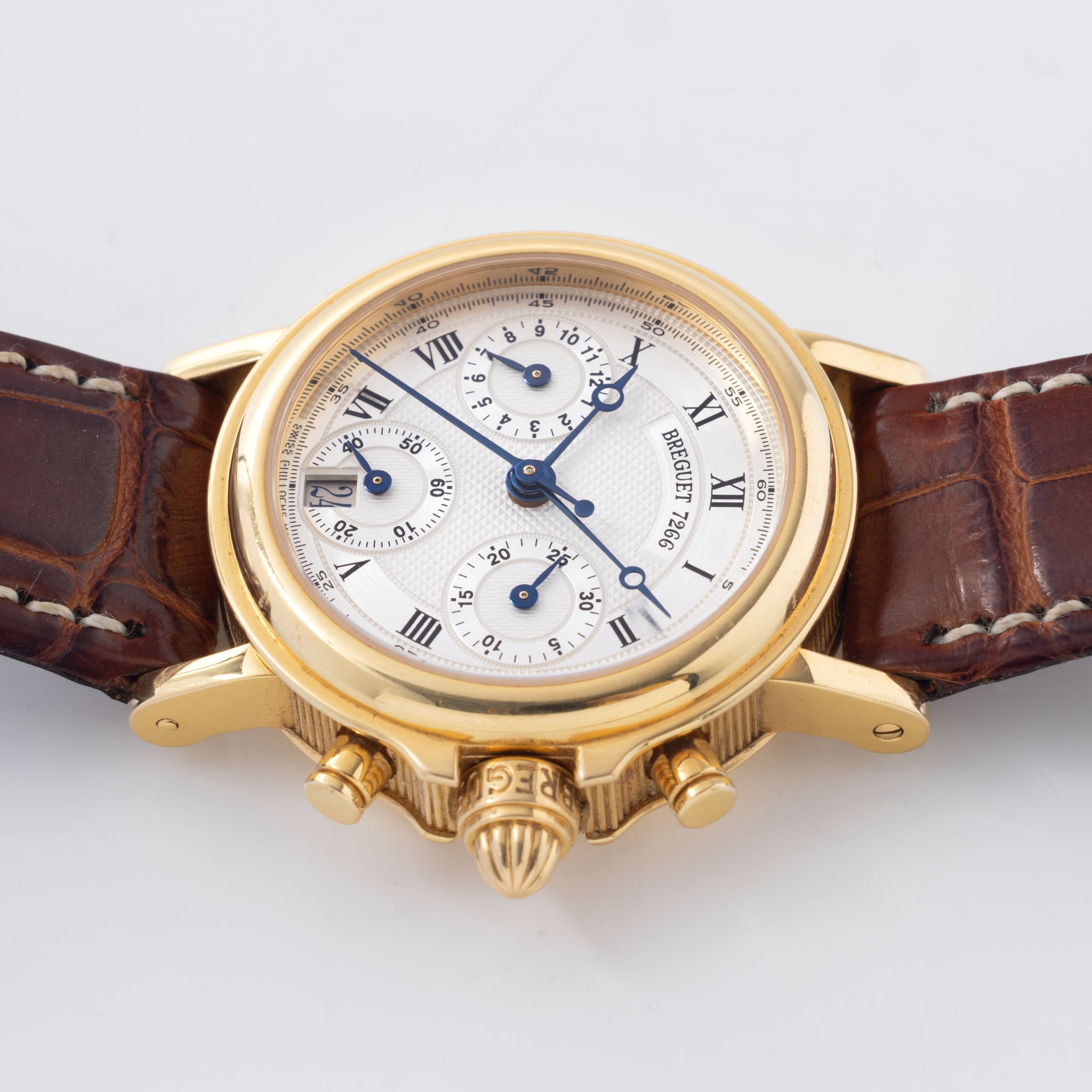 Breguet Marine Chronograph Silver Guilloché Dial 18k Yellow Gold Ref. 8490