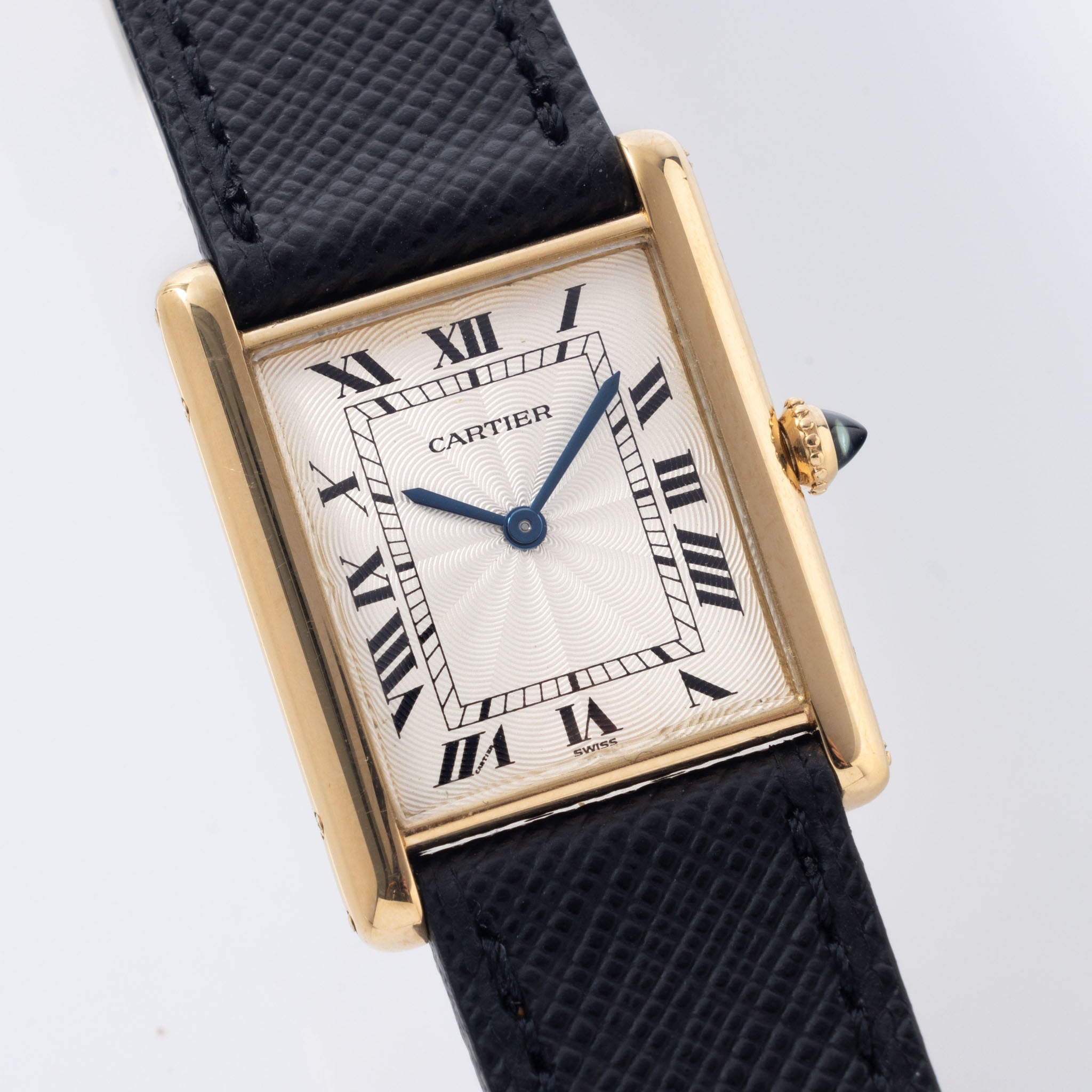 Cartier Tank Louis Manual Wound Ultra Thin in 18K Yellow Gold Silver "Guilloché" Dial Ref. 96065