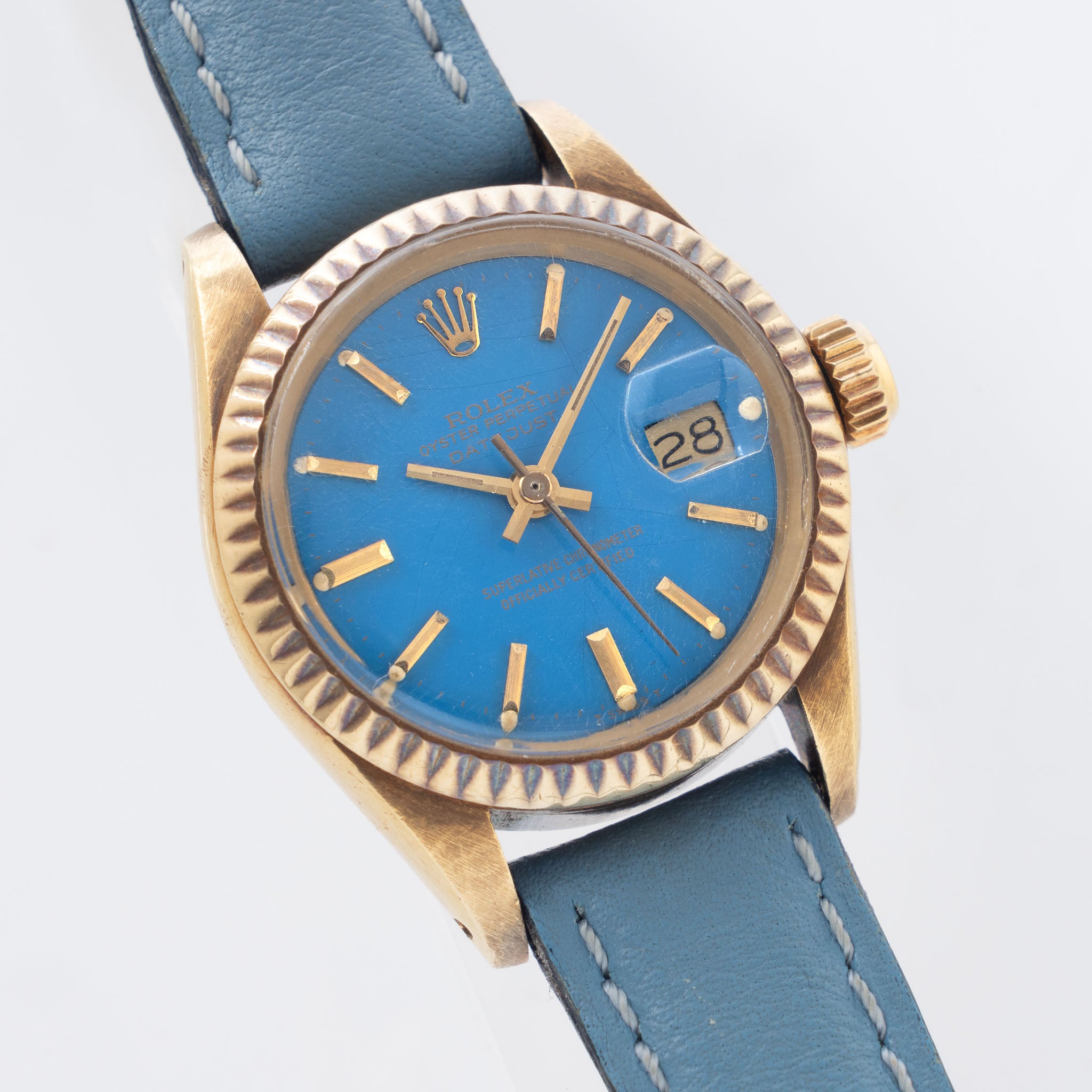 Rolex Datejust ref. 6917 Ladysize "Baby Blue Stella Dial" in 18K Yellow Gold