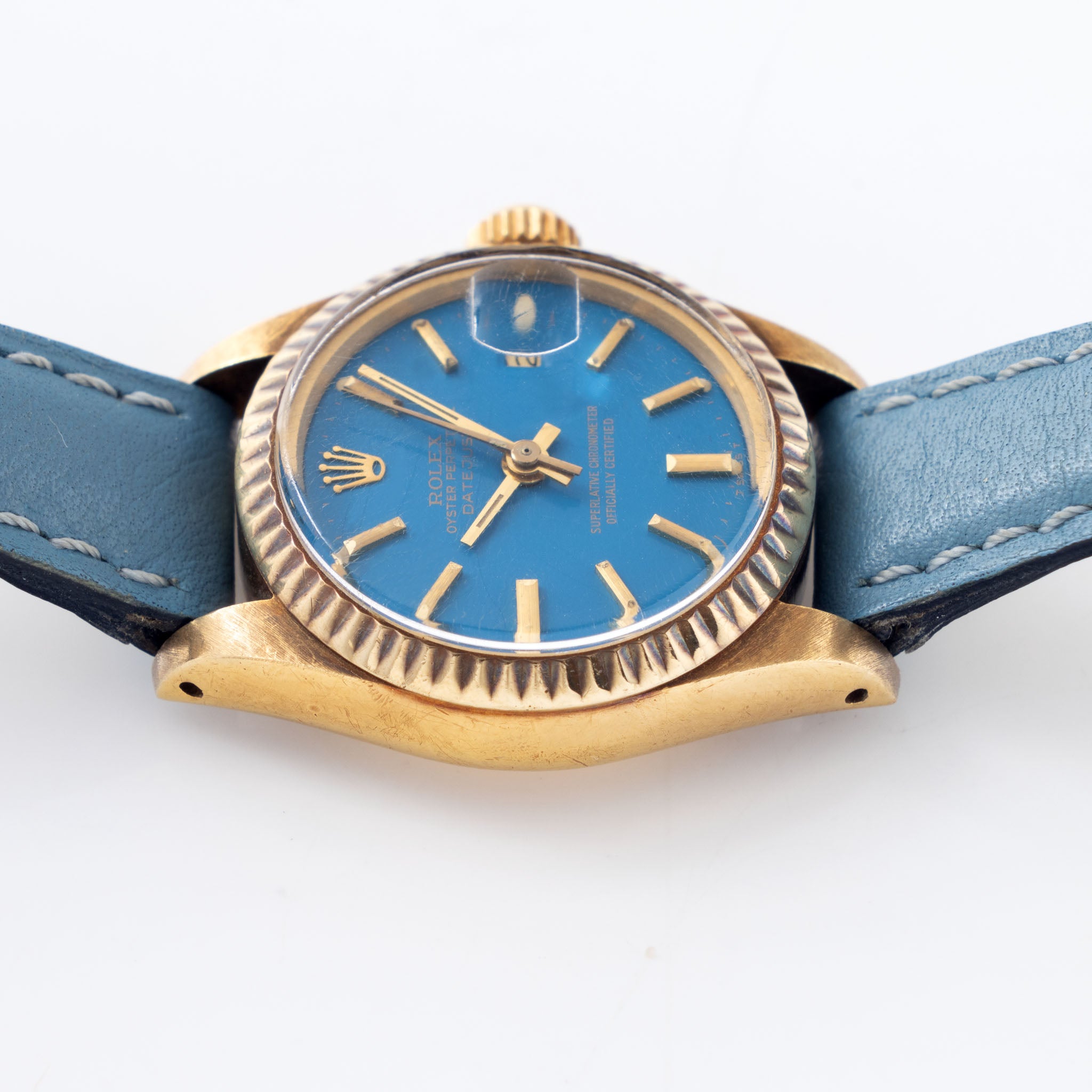 Rolex Datejust ref. 6917 Ladysize "Baby Blue Stella Dial" in 18K Yellow Gold