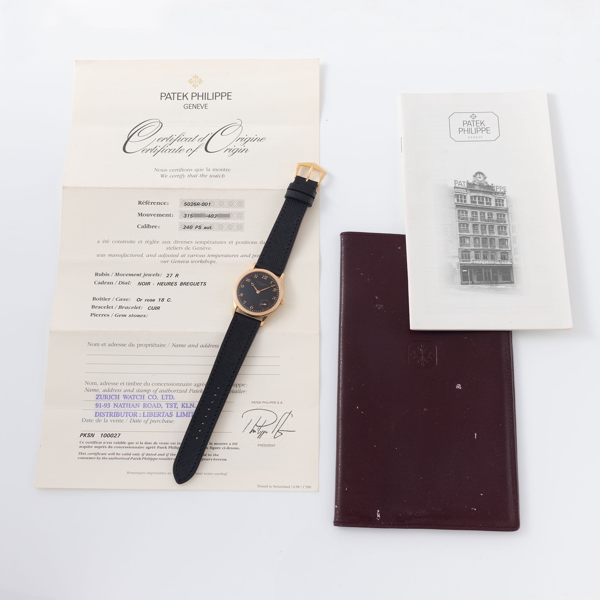 Patek Philippe Calatrava Ref. 5026R Black Dial Breguet Numerals in 18K Rose Gold with Original Certificate of Origin