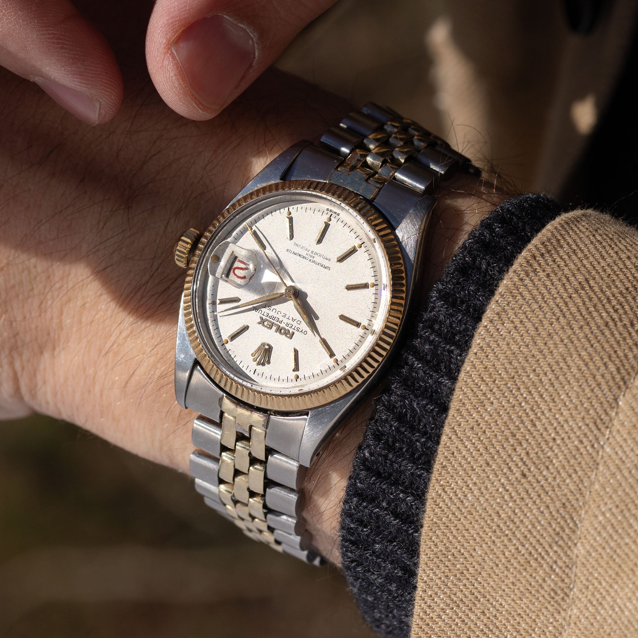 Rolex Datejust "Amtlicher Prüfung" German Writing Dial ref. 6605 Steel and Gold Execution