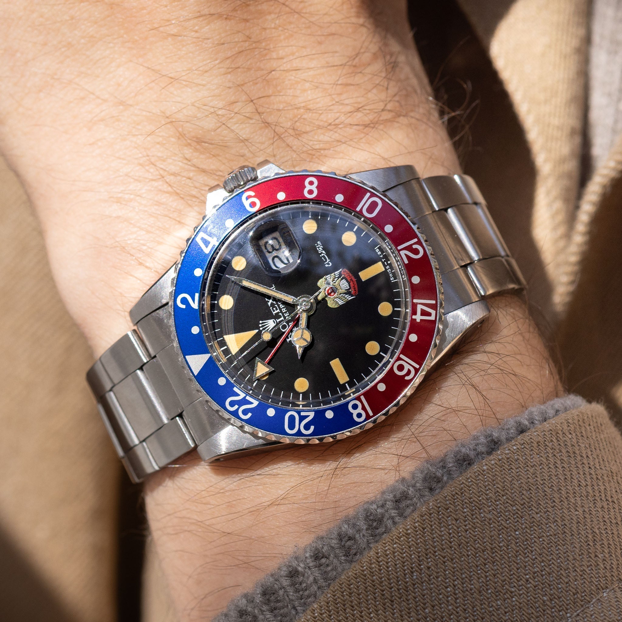 Rolex GMT-Master 1675 UAE ministry of Defence/ Quraysh Hawk logo dial with Rolex Geneva service papers