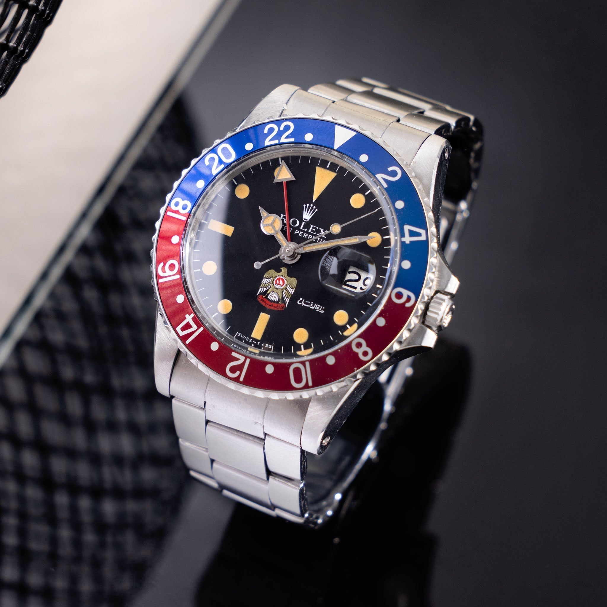 Rolex GMT-Master 1675 UAE ministry of Defence/ Quraysh Hawk logo dial with Rolex Geneva service papers