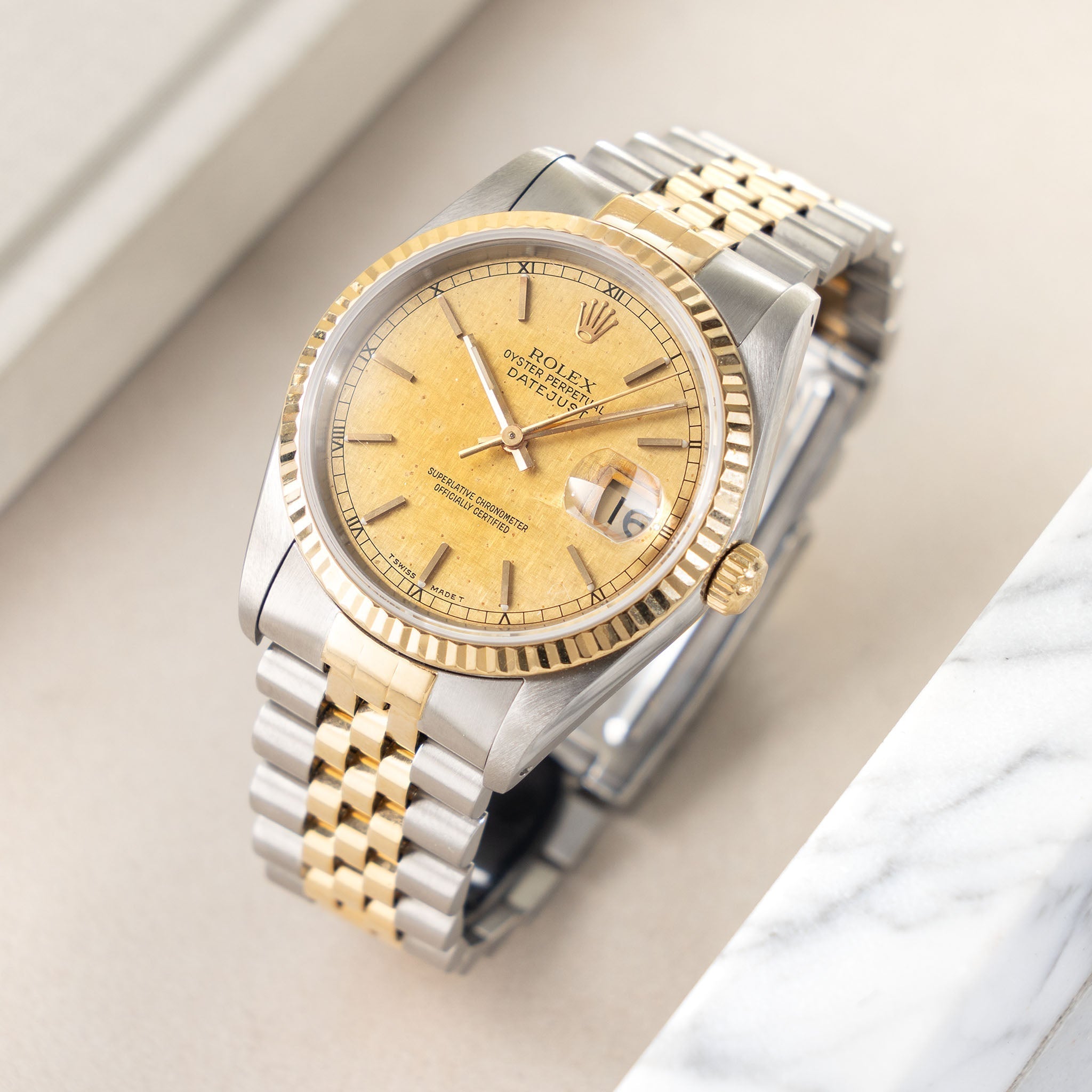 Rolex Datejust Champagne Linen Dial Steel and Gold Ref. 16233