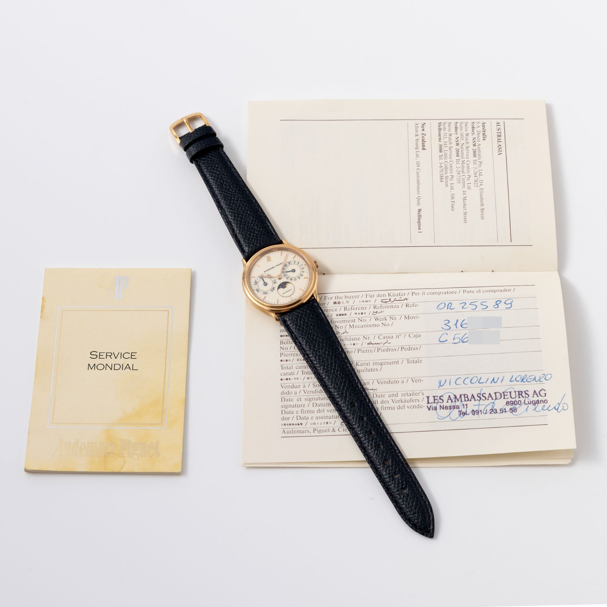 Audemars Piguet Day-Date Moonphase ref. 25589OR in 18k Rose Gold Porcelain Cream Dial with original warranty Paper