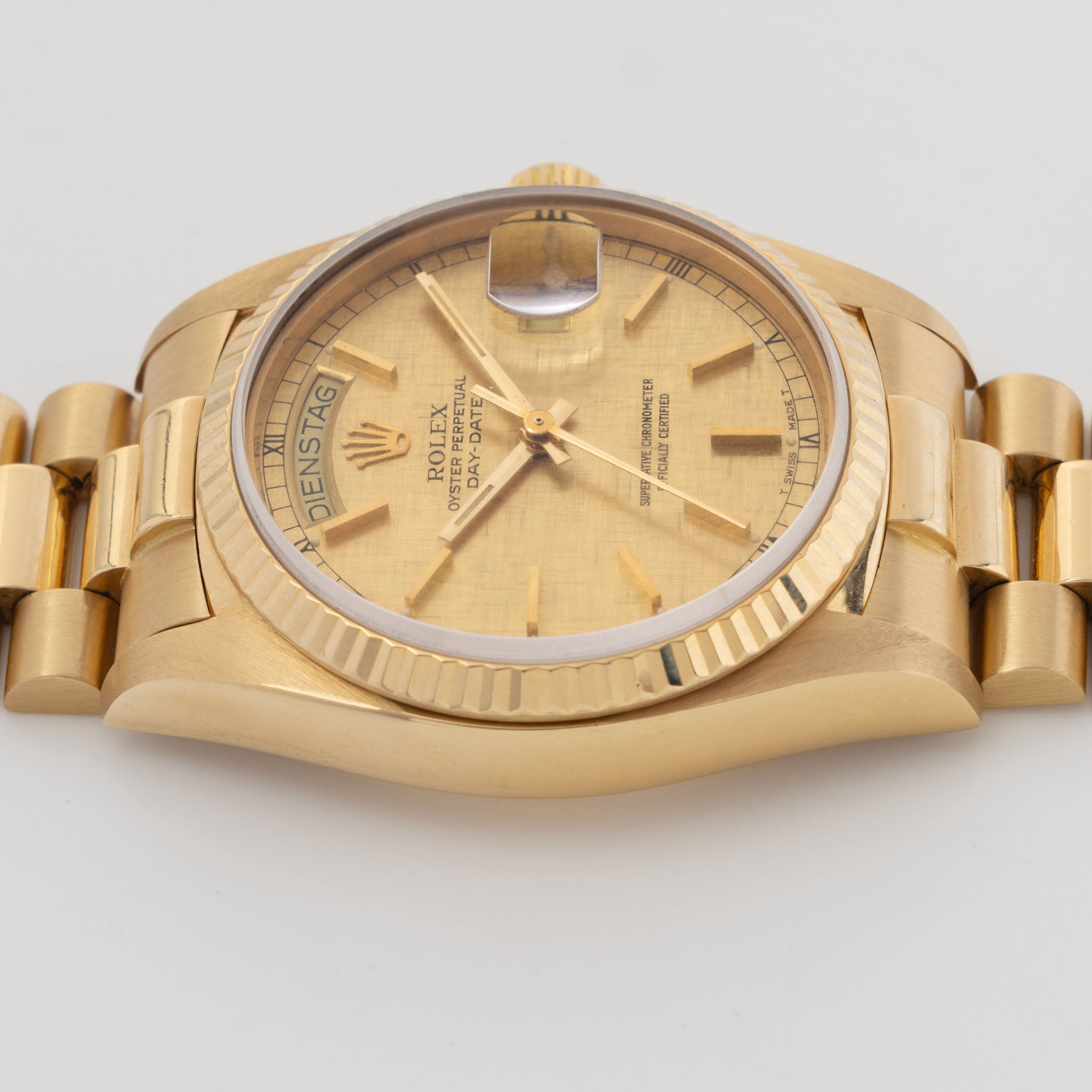 Rolex Day-Date 18038 Linen Champagne Dial in 18k Yellow Gold