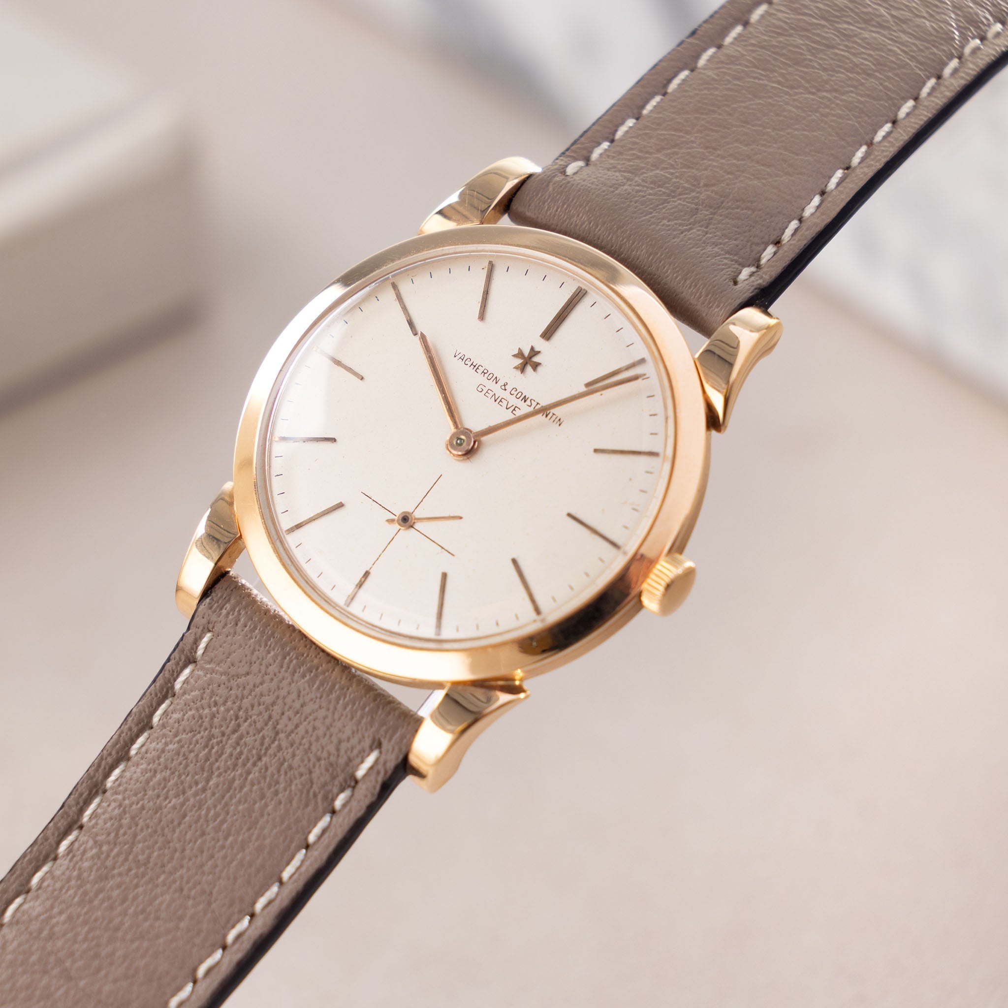 Vacheron Constantin 18 k rose gold scroll lug  Dresswatch cream dial ref 6030