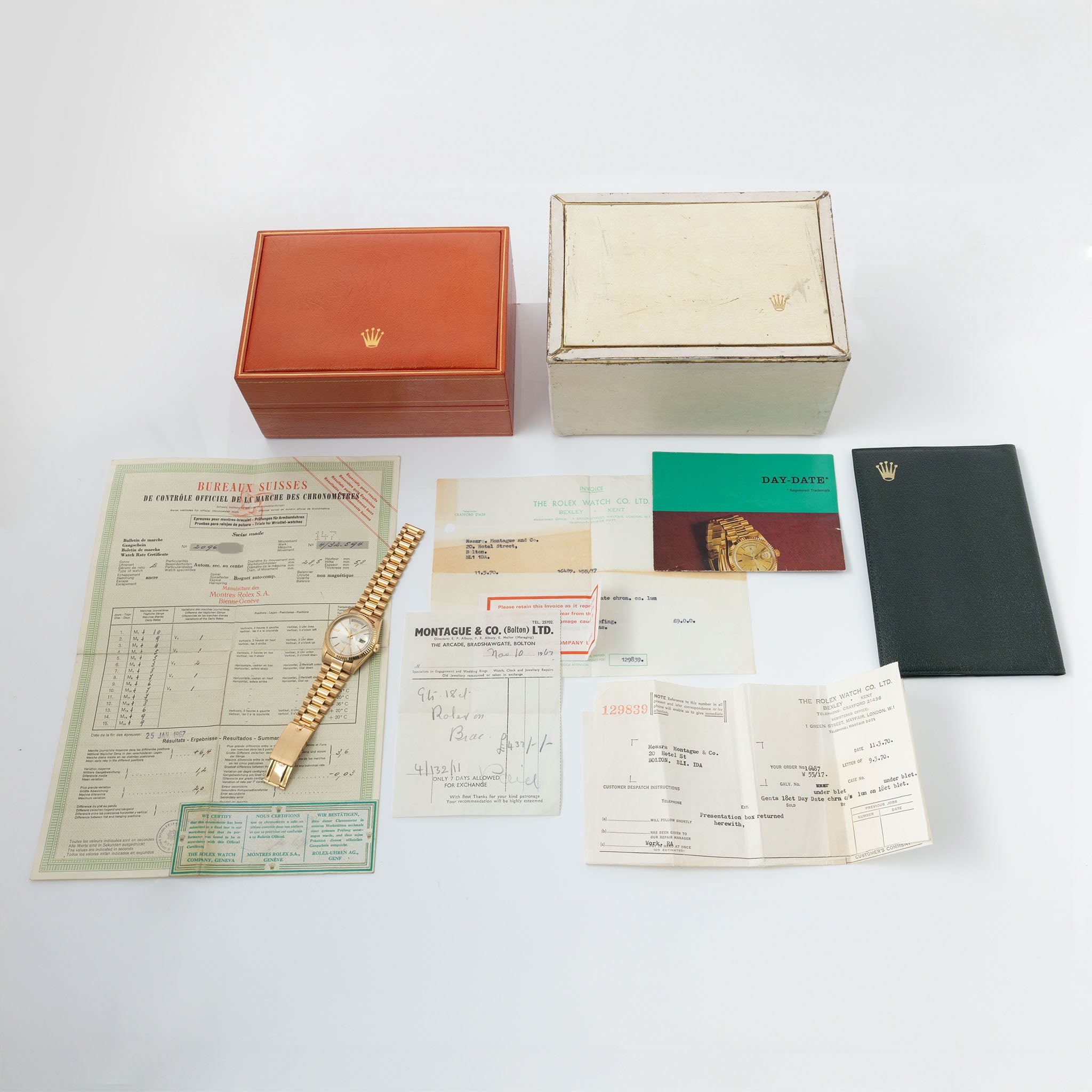 Rolex Day-Date Silver Doorstop Dial in 18k Yellow Gold ref. 1803 Original Box and Paper Set