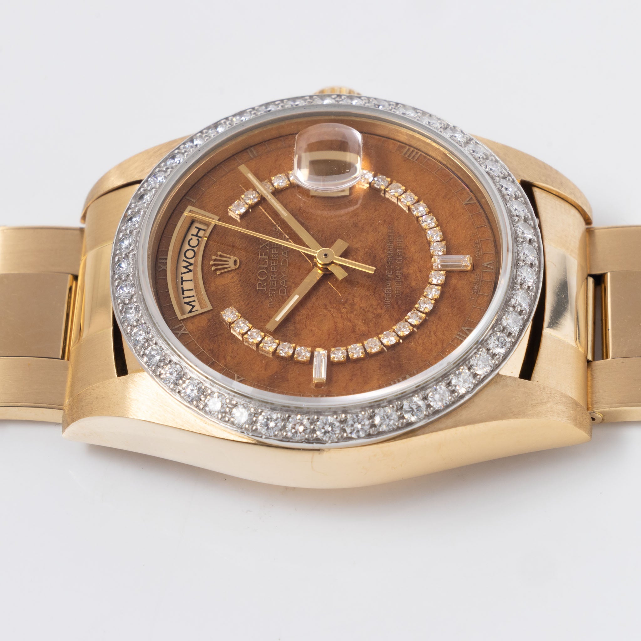 Rolex Day-date Wood Diamond string dial ref 18048 with Original Punched Guarantee Paper