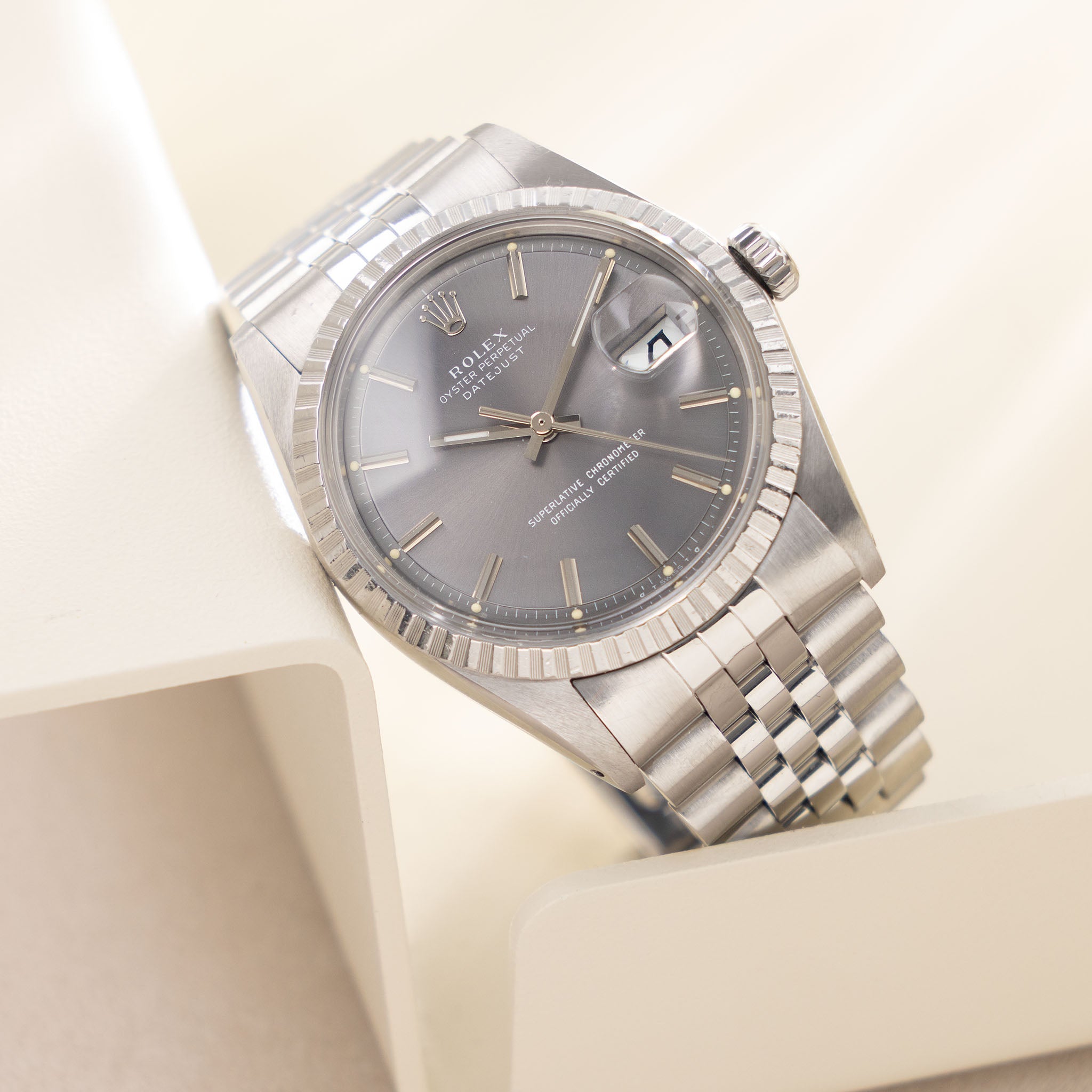 Rolex Datejust 1603 Grey Soleil Pie-Pan Dial 