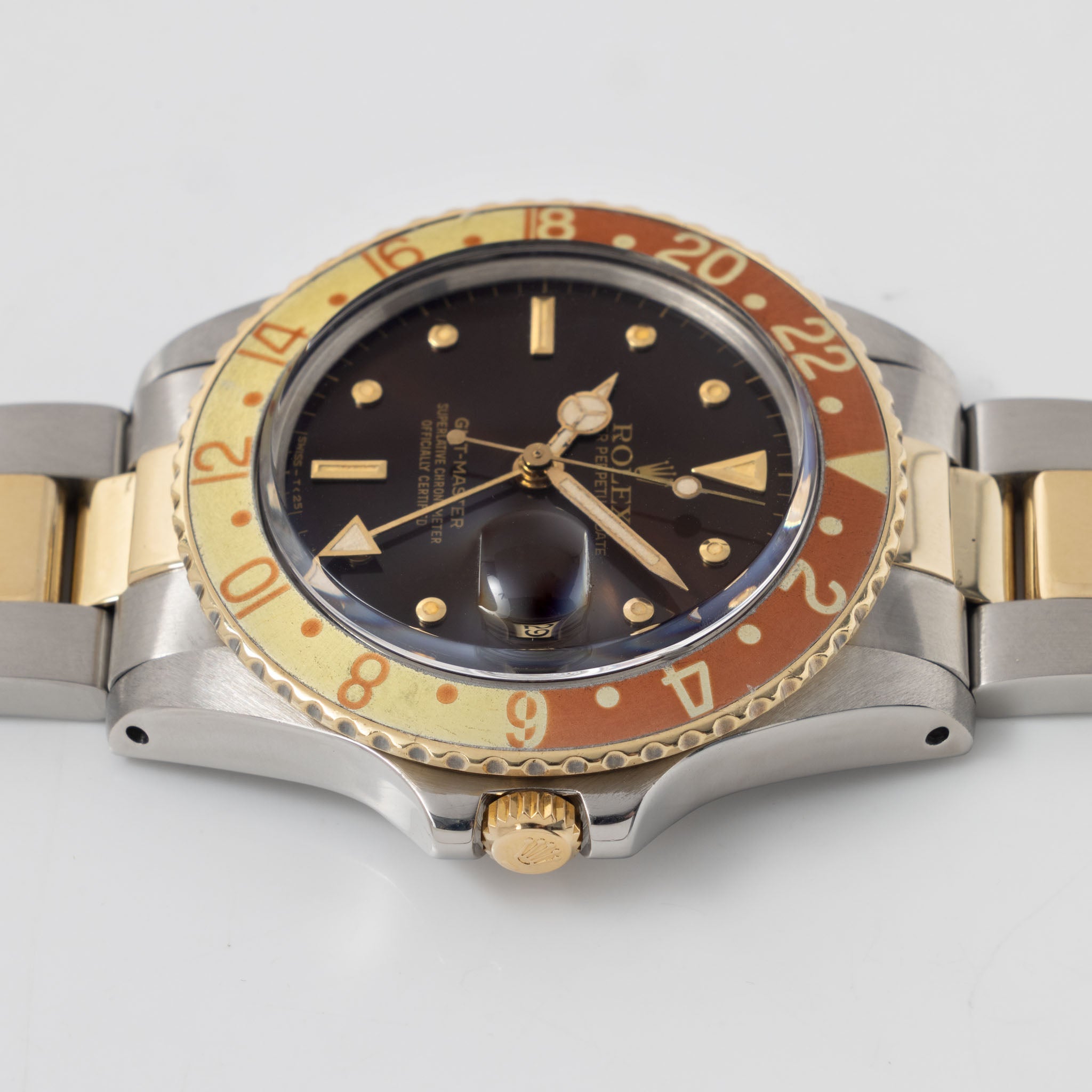 Rolex Gmt-master steel and gold Brown nipple  dial box and punched  paper set ref 16753 