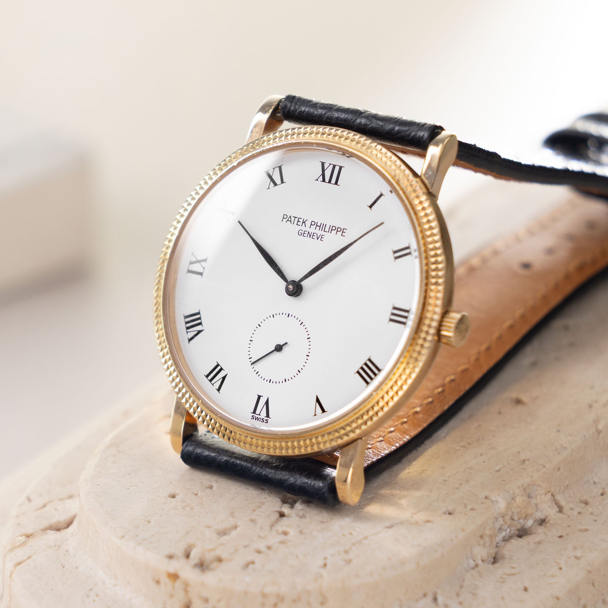 Patek Calatrava Porcelain dial , Clous de Paris 18k yellow gold case with extract from the  archives ref 3919