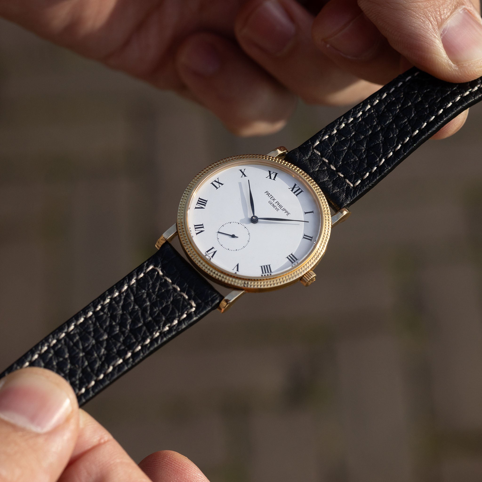 Patek Calatrava Porcelain dial , Clous de Paris 18k yellow gold case with extract from the  archives ref 3919