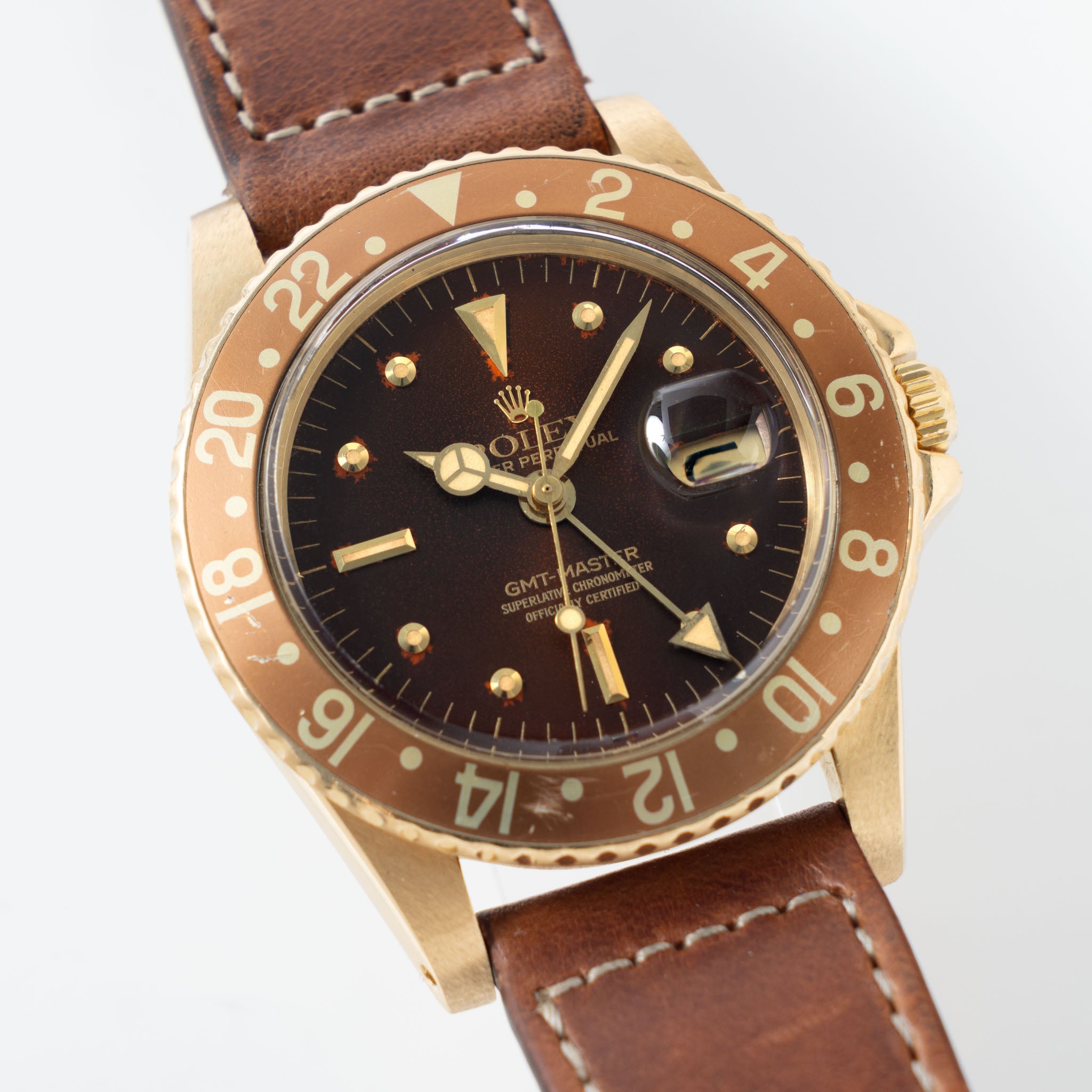 Rolex GMT-Master 1675/8 in 18 k Yellow Gold Brown Nipple Dial