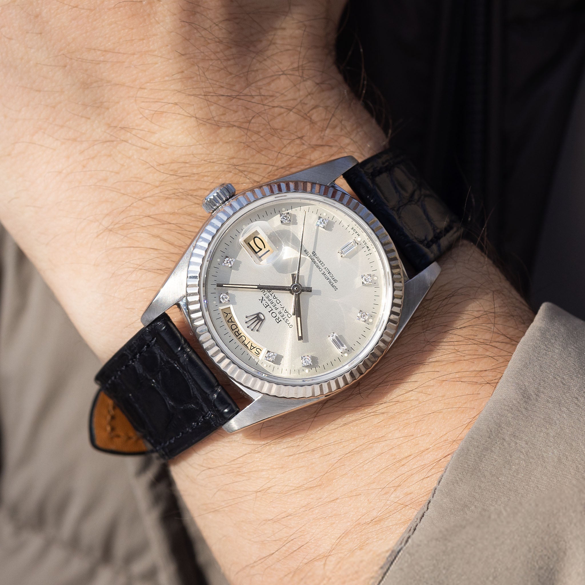 Rolex Day-Date 18039 Silver Diamond Dial in 18k White Gold