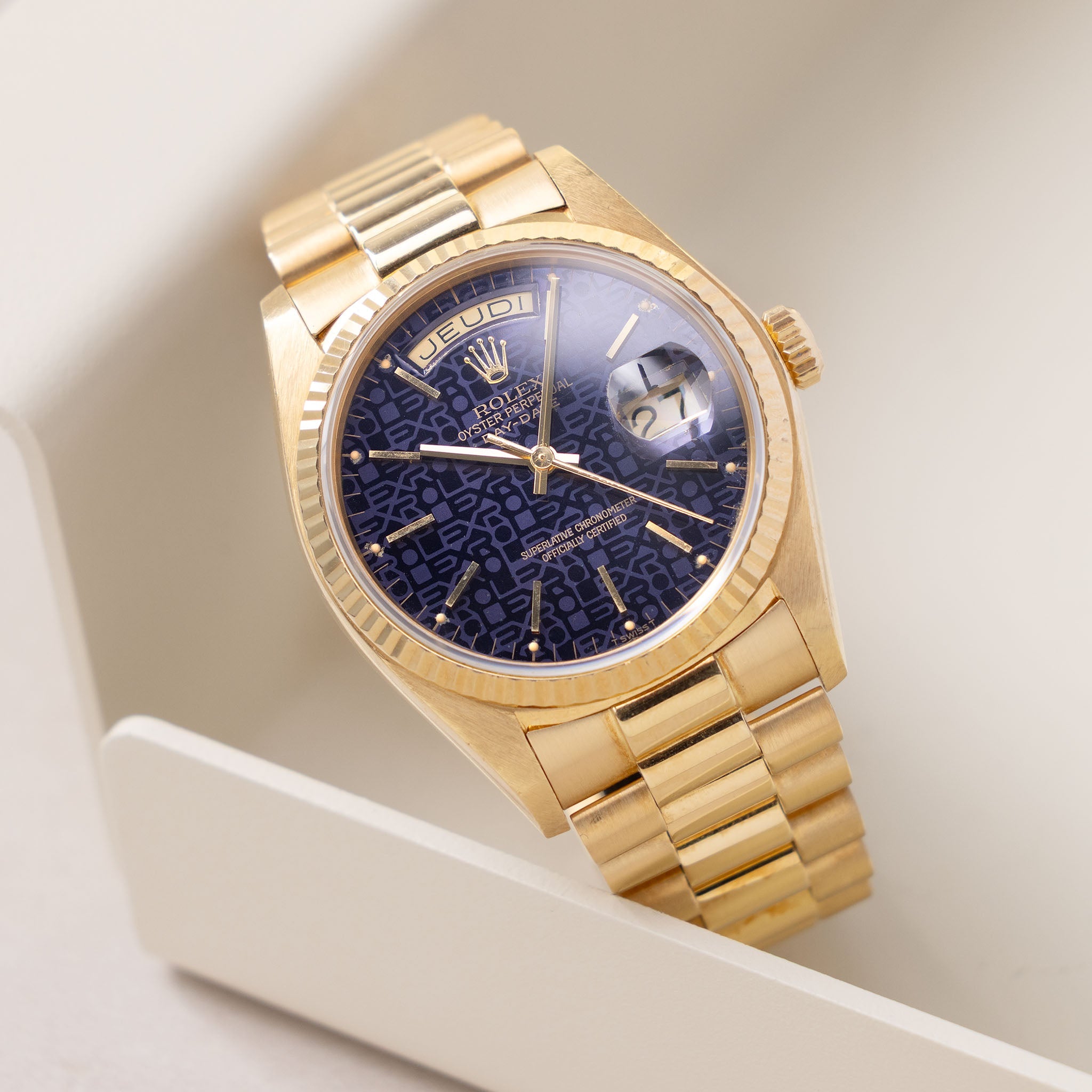 Rolex Day-Date 18038 Purple Jubilee Dial Box and Papers French Hallmarks