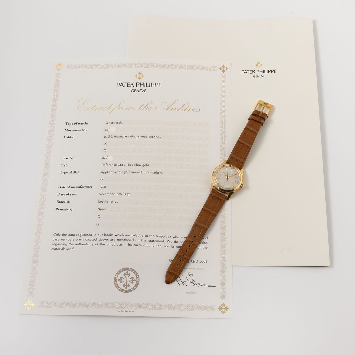 Patek Philippe Calatrava 2483J Screw Down Case in 18k yellow gold Silver dial Center Seconds