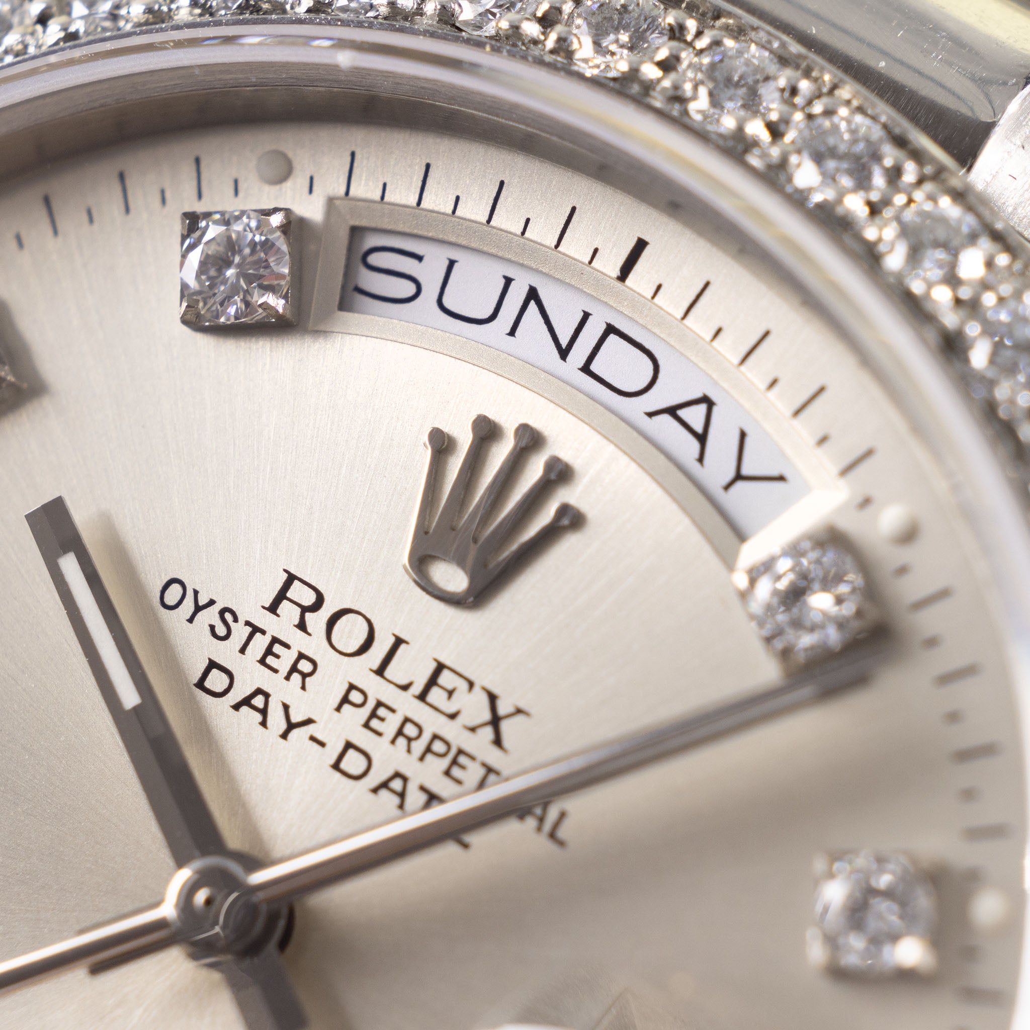 Rolex Day-date silver sunburst big diamond dial ref. 18046 in platinum