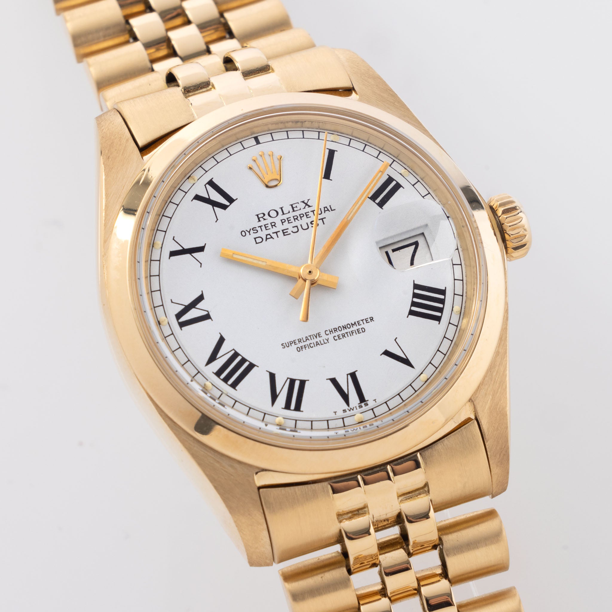 Rolex Datejust 18kt Yellow Gold White Buckley Dial Ref 1600