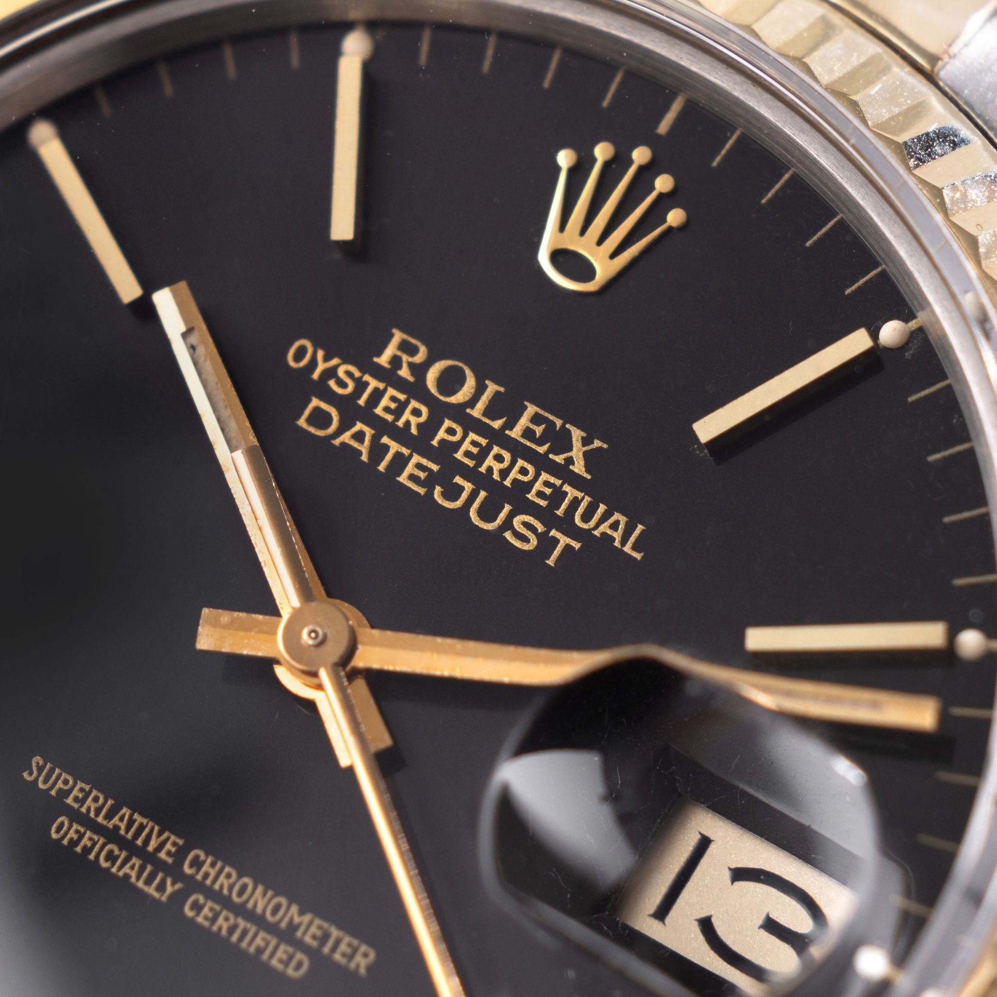 Rolex Datejust black dial steel and gold ref 16013 